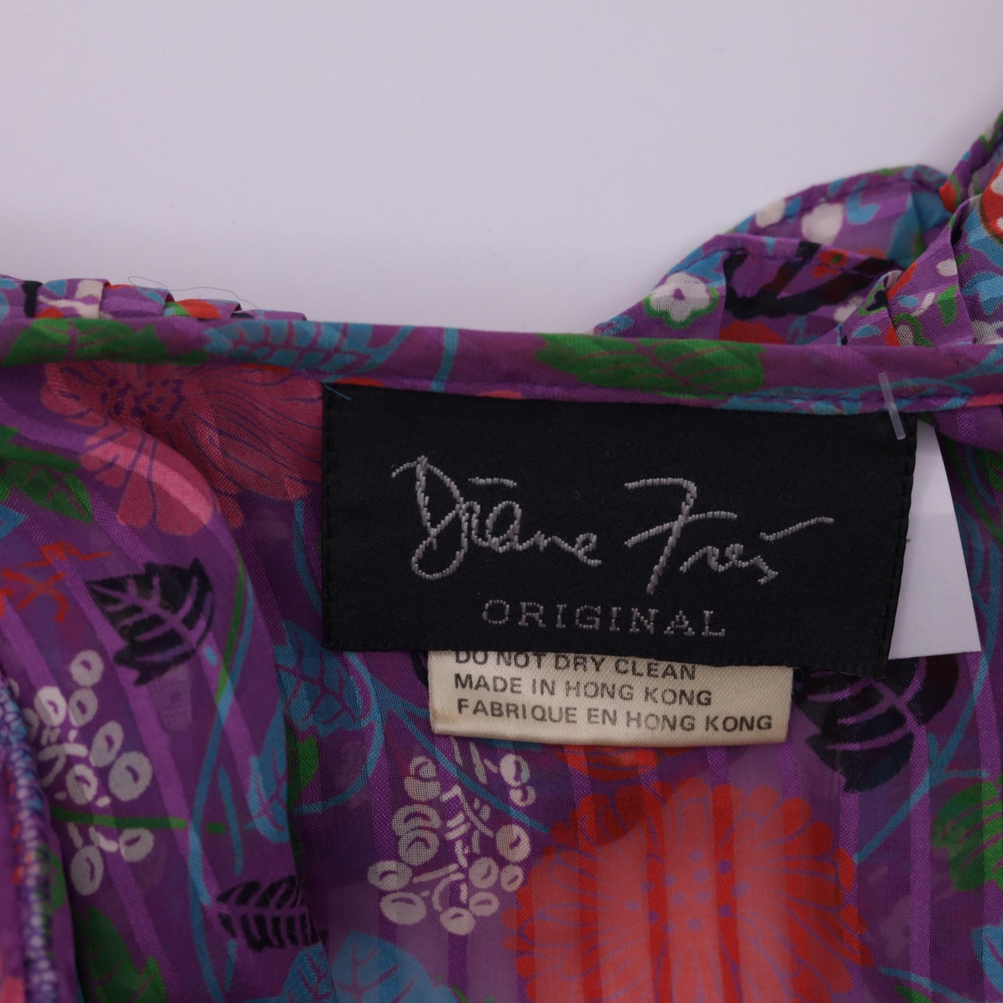 80s Diane Freis Floral Midi Dress Deep V Ruffle Cap Sleeve Purple Pink Small Medium