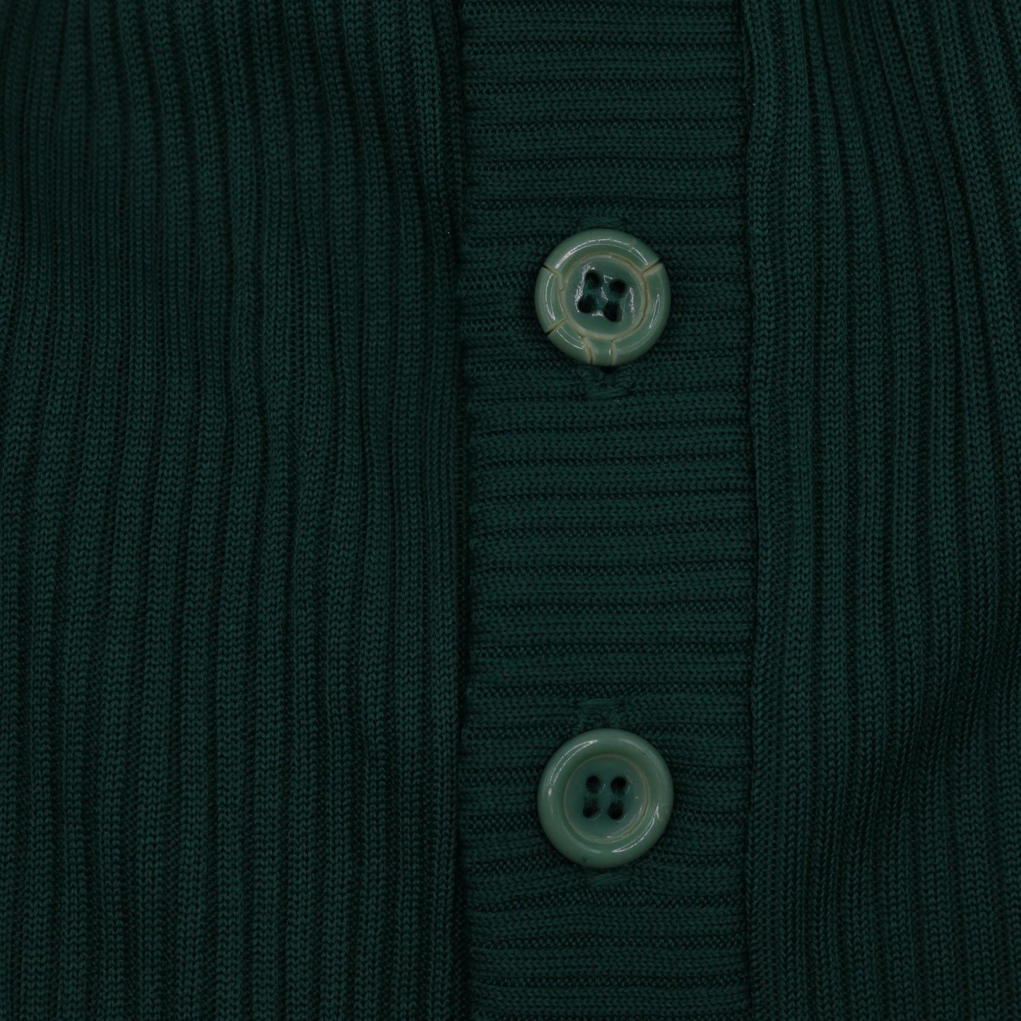 70s Dark Green Ribbed Knit Button-Up Dress Sleeveless Knee-Length Small Medium
