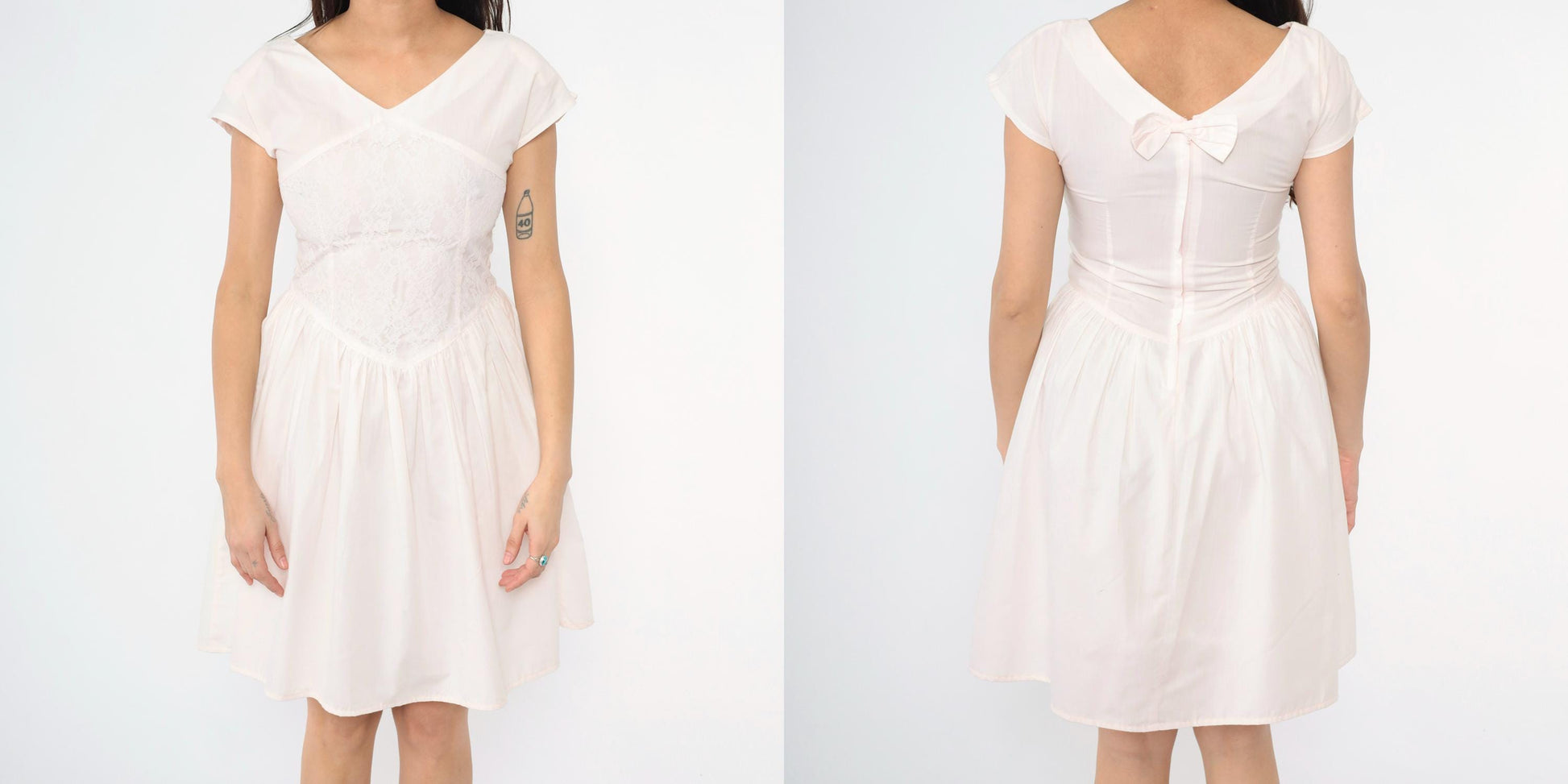 80s Pale Pink Lace Party Dress Cap Sleeve Basque Waist Mini Small S