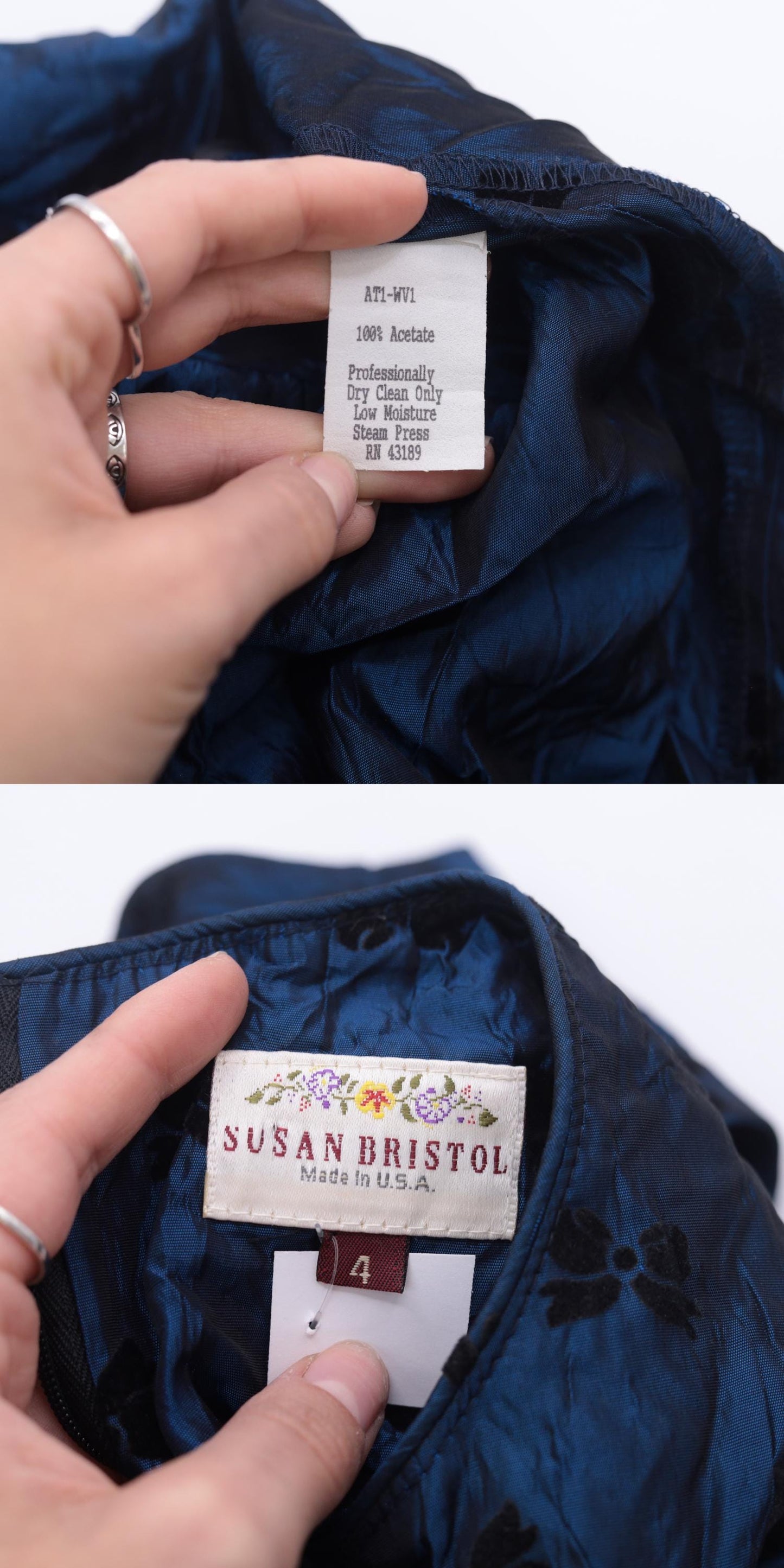 90s Susan Bristol Blue Taffeta Bow Print Midi Party Dress Extra Small