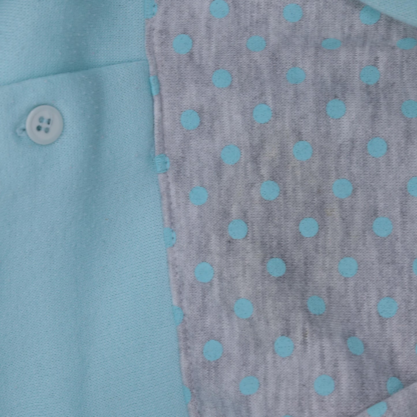 80s Mint Blue Polka Dot Henley Sweatshirt Grey Panel Color Block Medium