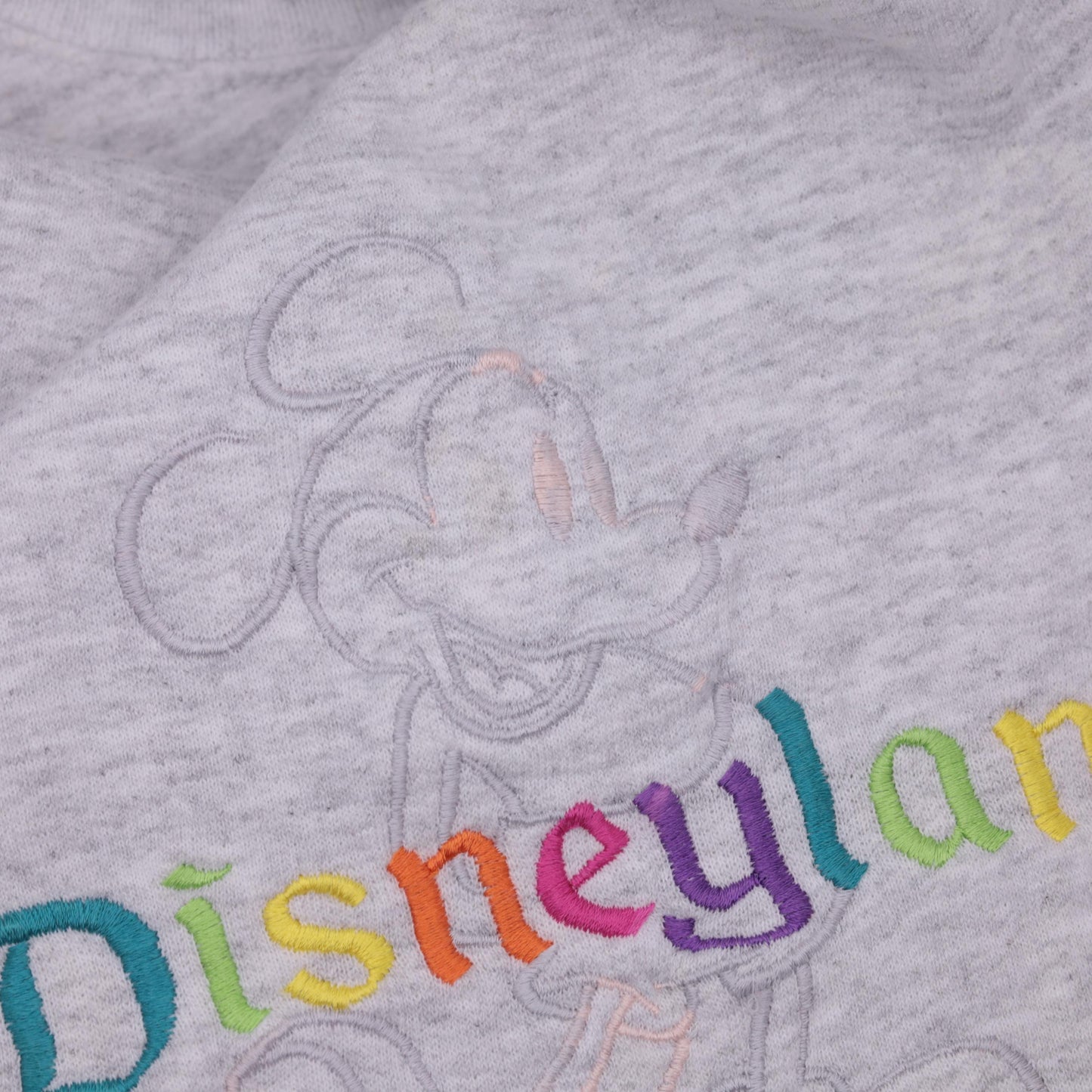 90s Disneyland Mickey Mouse Rainbow Embroidered Sweatshirt Heather Grey Extra Large
