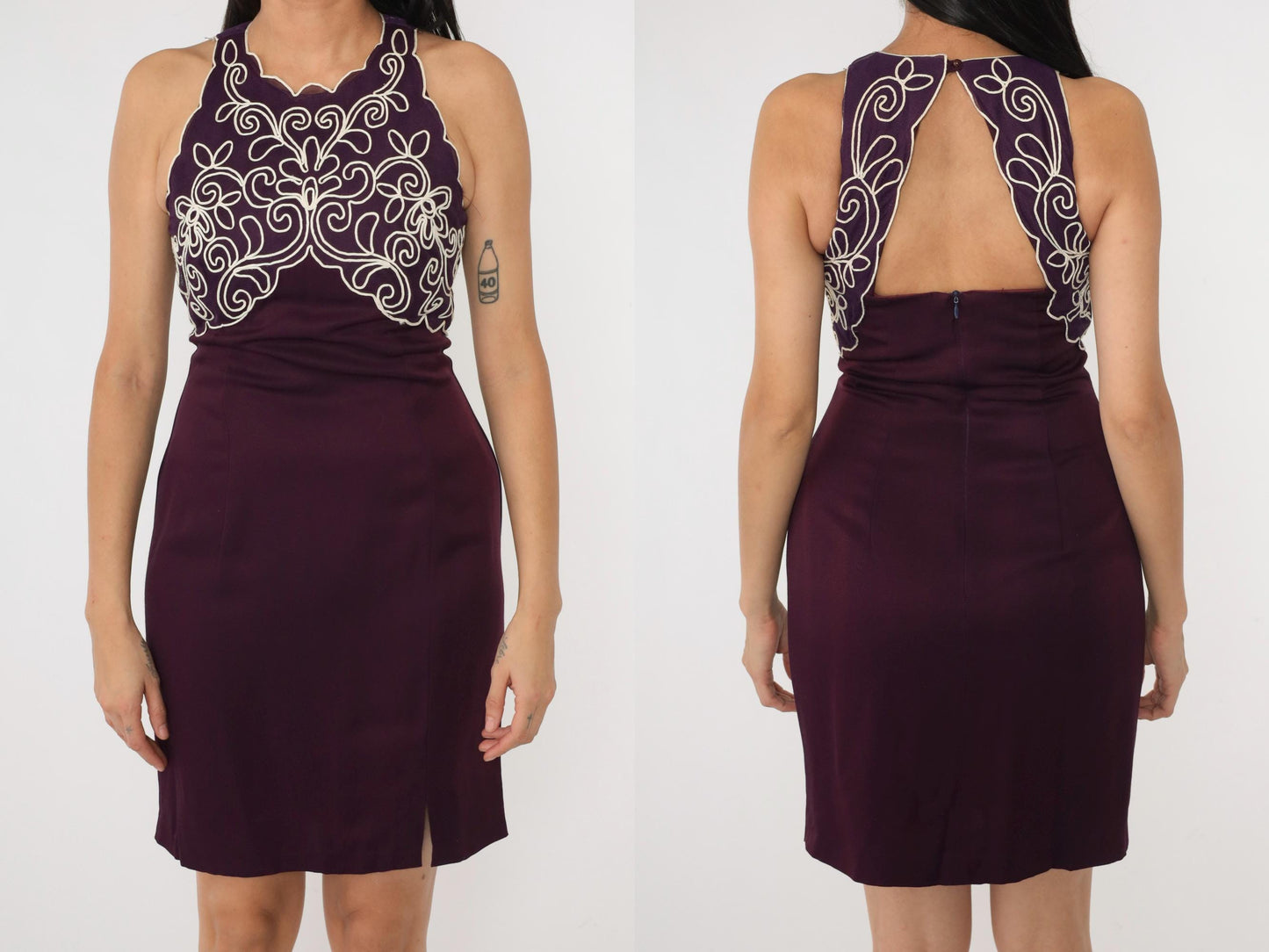 90s Scott McClintock Purple Mini Dress Soutache Open Back Small 6