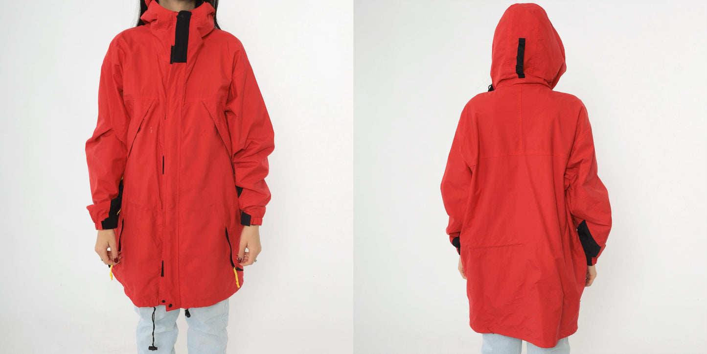 90s Marlboro Windbreaker Jacket Red Nylon Hooded Full Zip Large L