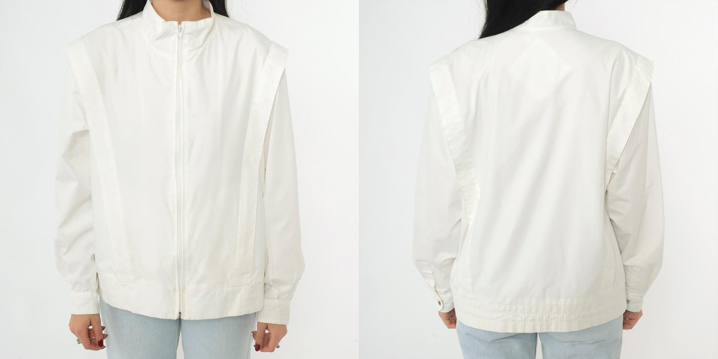 80s Members Only Jacket White Structured Pleated Bomber Windbreaker Large