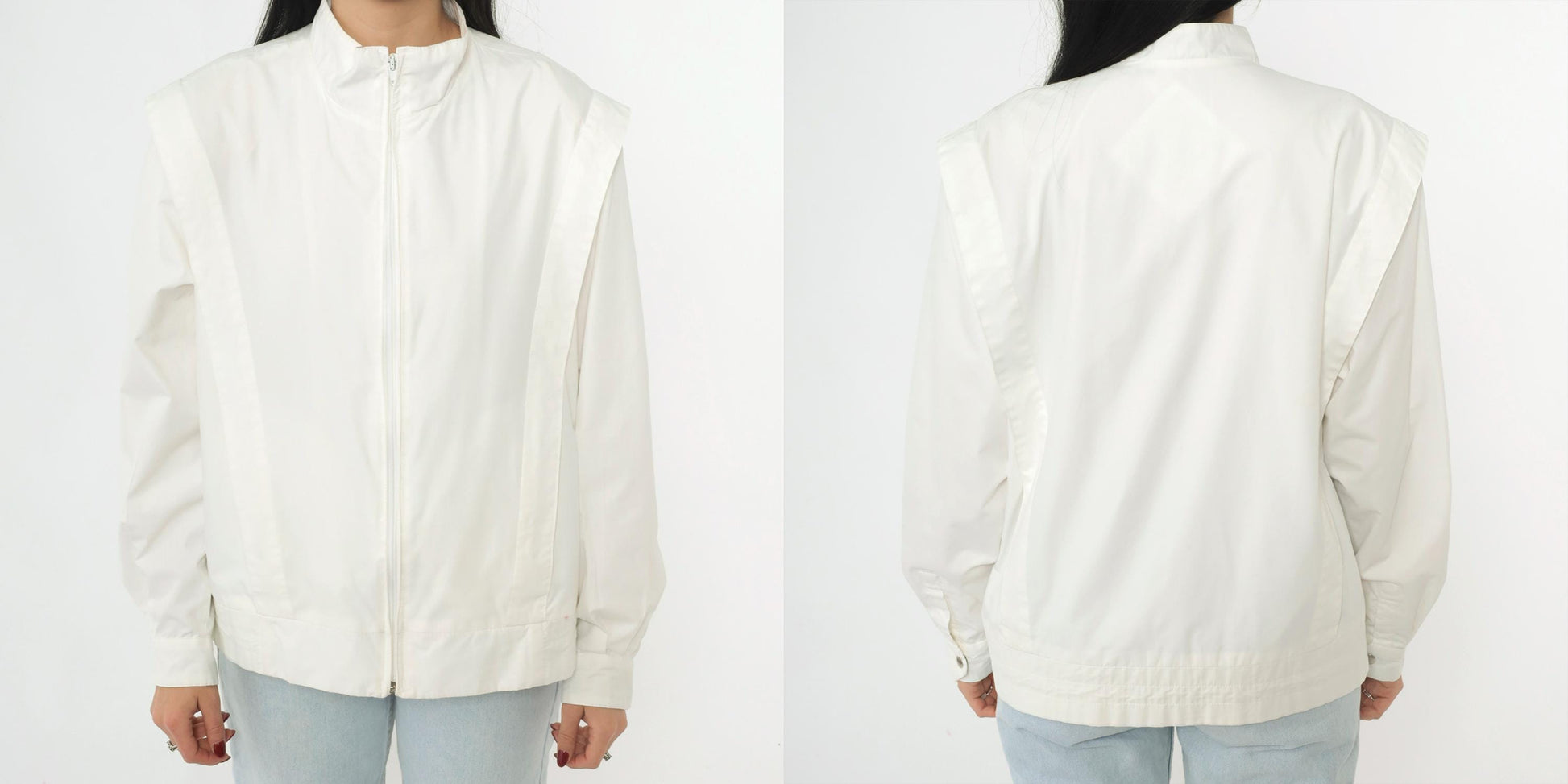 80s Members Only Jacket White Structured Pleated Bomber Windbreaker Large