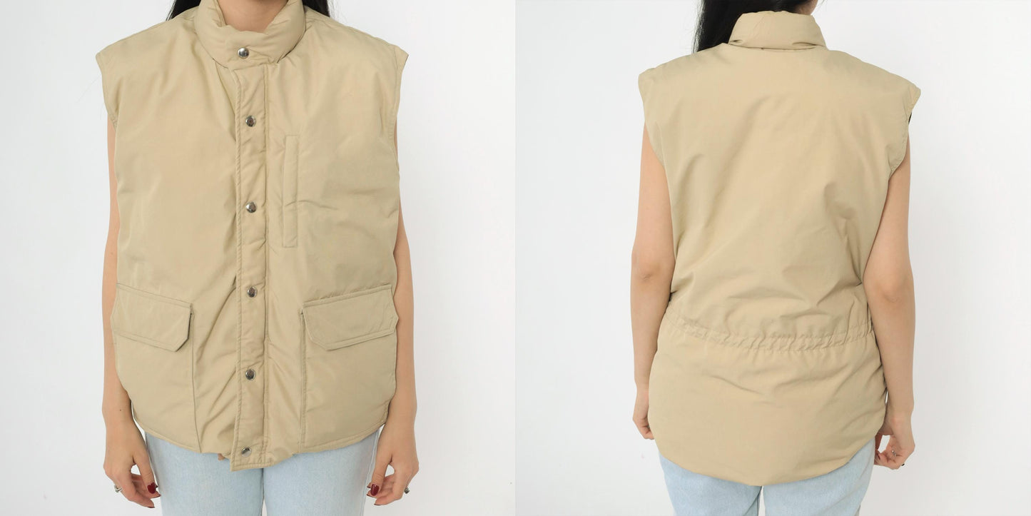 80s Orvis Tan Down Puffer Vest Goose Down Sleeveless Jacket Large
