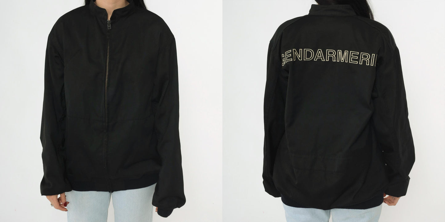 90s Gendarmerie French Military Police Bomber Jacket Black Large L