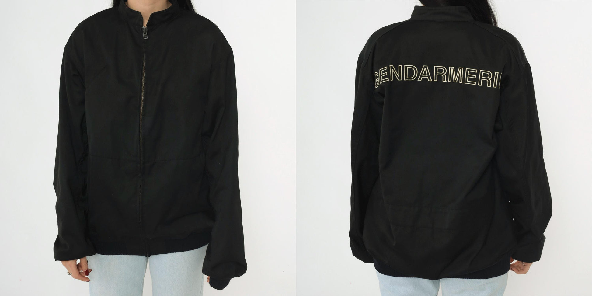 90s Gendarmerie French Military Police Bomber Jacket Black Large L