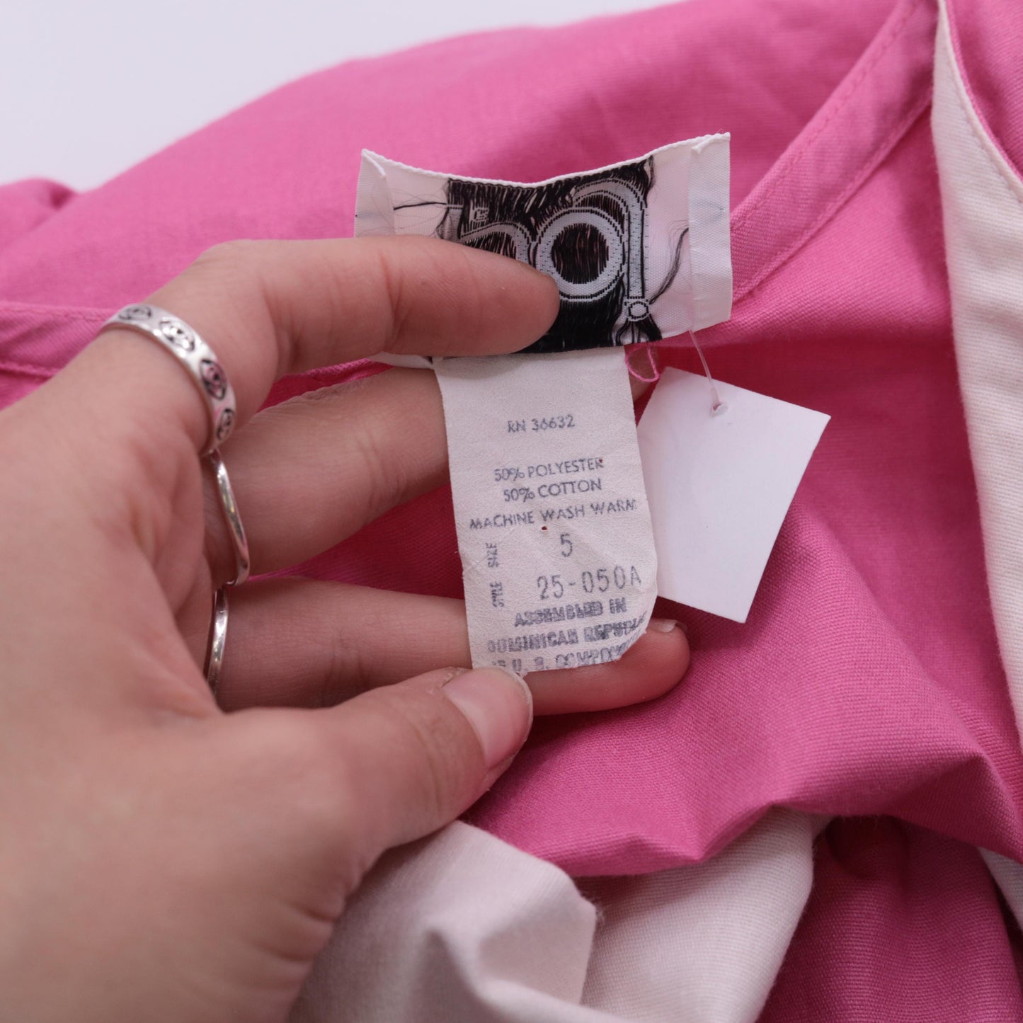 80s Pink Poplin Midi Dress White Lapel Double Breasted Elastic Waist Small