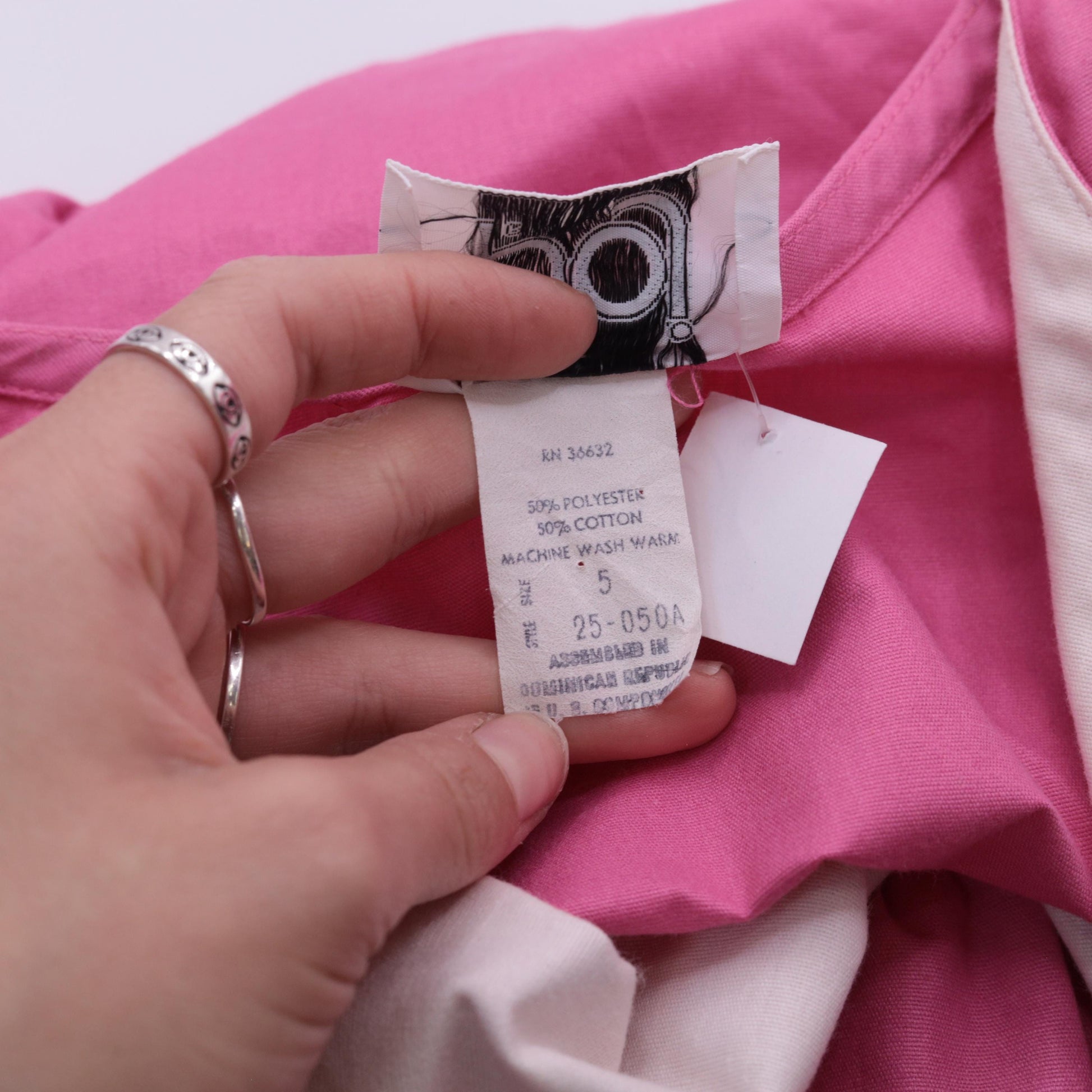 80s Pink Poplin Midi Dress White Lapel Double Breasted Elastic Waist Small