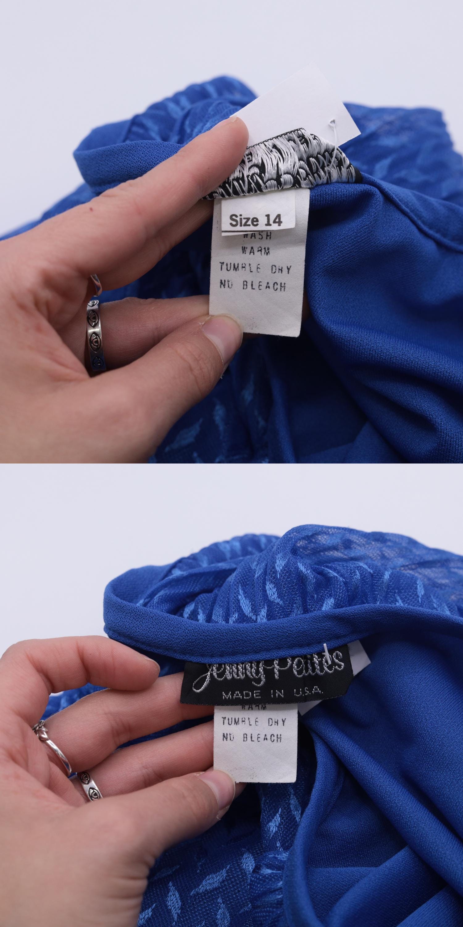 80s Royal Blue Midi Dress Puff Sleeve High Waist Pleated Bodice Small