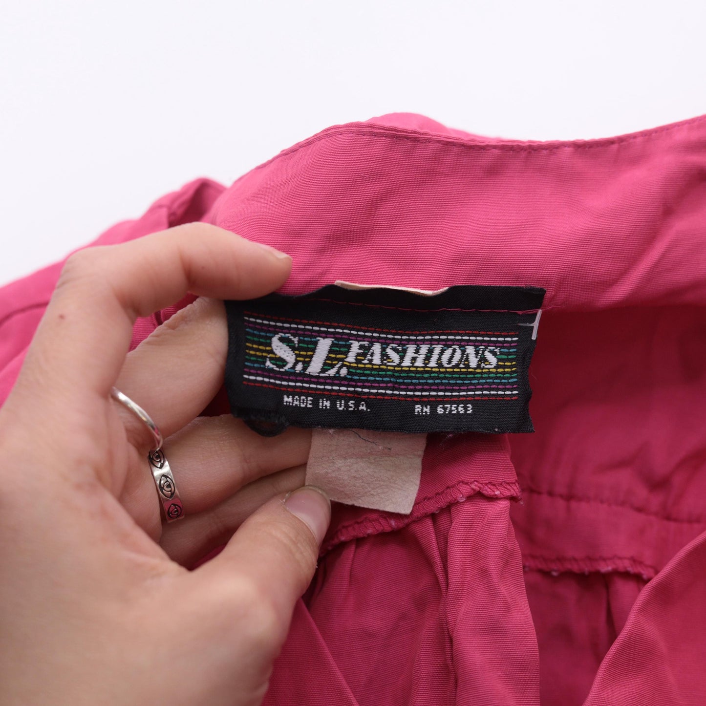 80s S.L. Fashions Hot Pink Button-Up Midi Dress V-Neck Long Sleeve Large