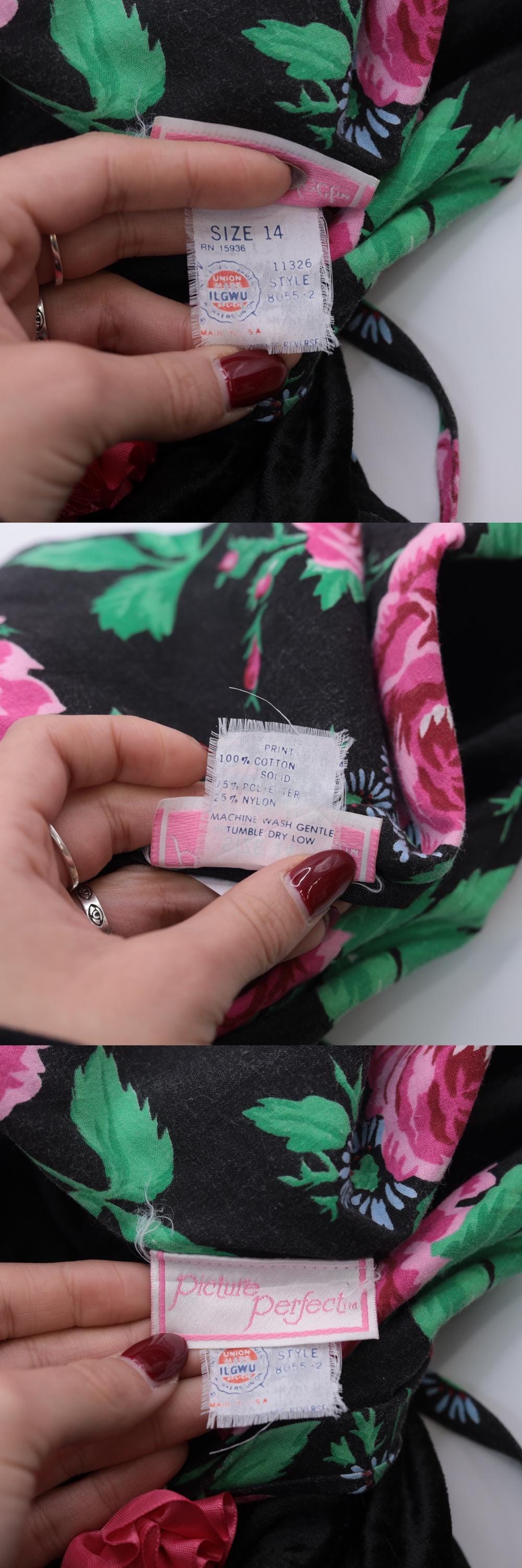 80s Picture Perfect Black Velvet Floral Mini Dress Cap Sleeve Small