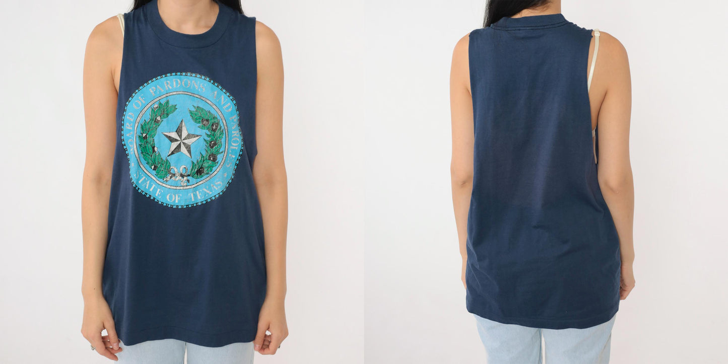 80s Screen Stars Texas Board of Pardons and Paroles Tank Top Blue Medium Large