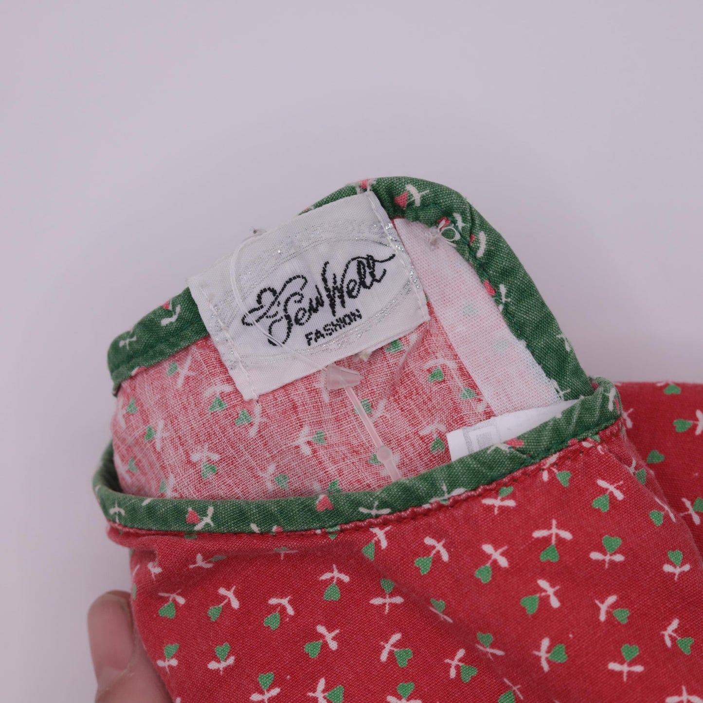 70s Red Green Calico Floral Peasant Blouse Crop Top Flutter Sleeve Small