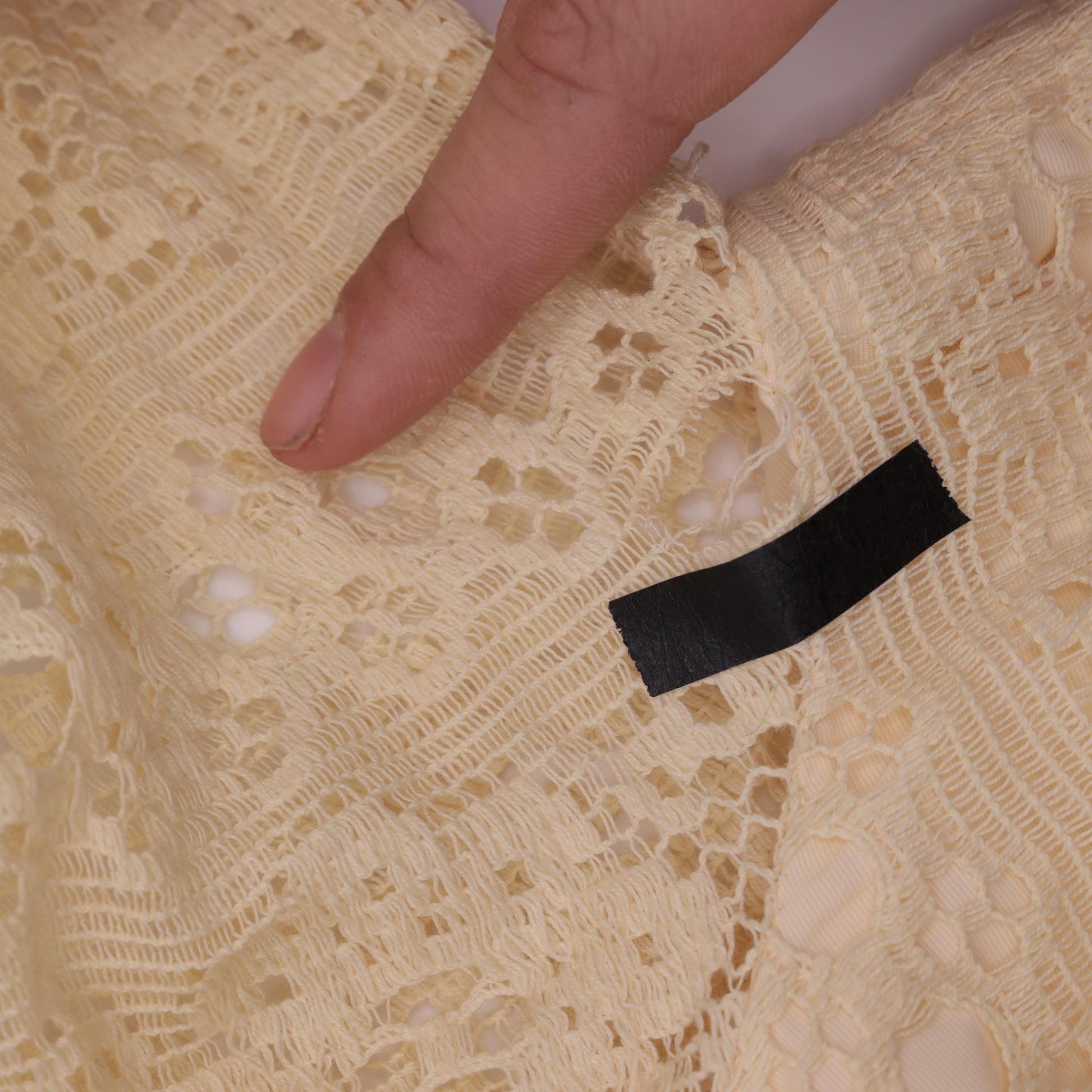 Late 60s Early 70s Cream Lace Mini Dress High Neck Sheer Sleeves Small