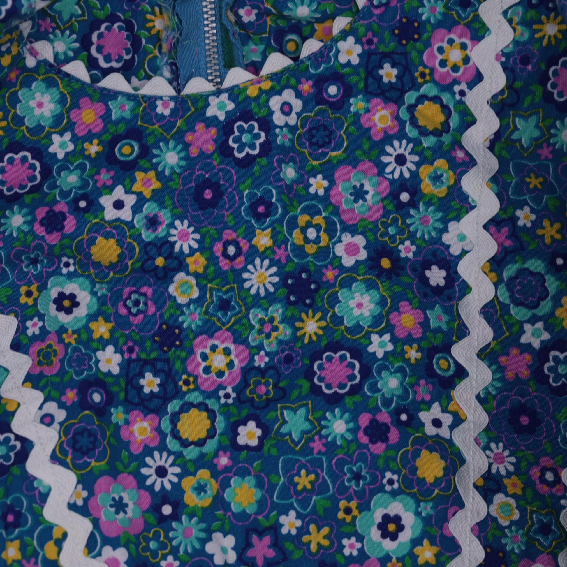1960s Blue Floral Midi Dress Empire Waist Ruffled Short Sleeve XXS