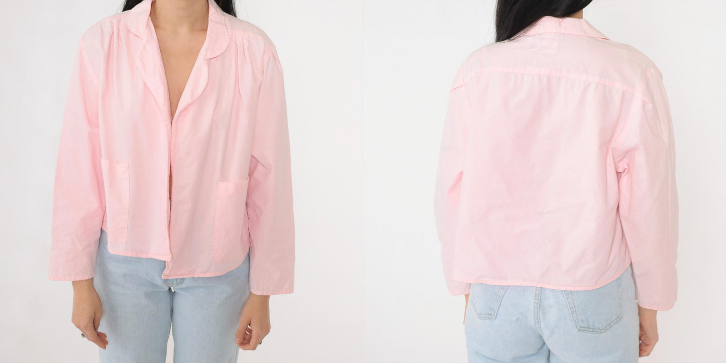 80s Liberated Lady Baby Pink Cotton Open Front Blazer Medium