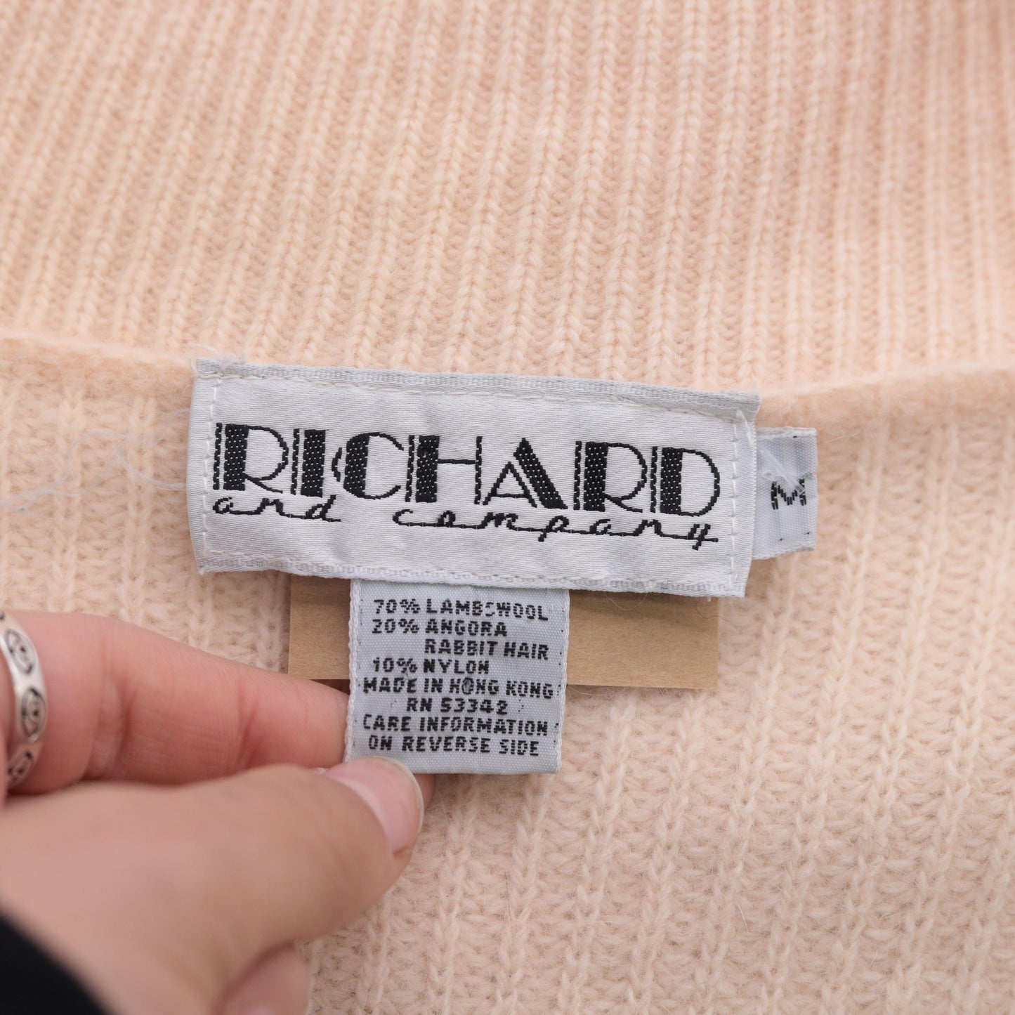 80s Peach Wool Angora Cardigan Deep V Neck Ribbed Button Up Medium