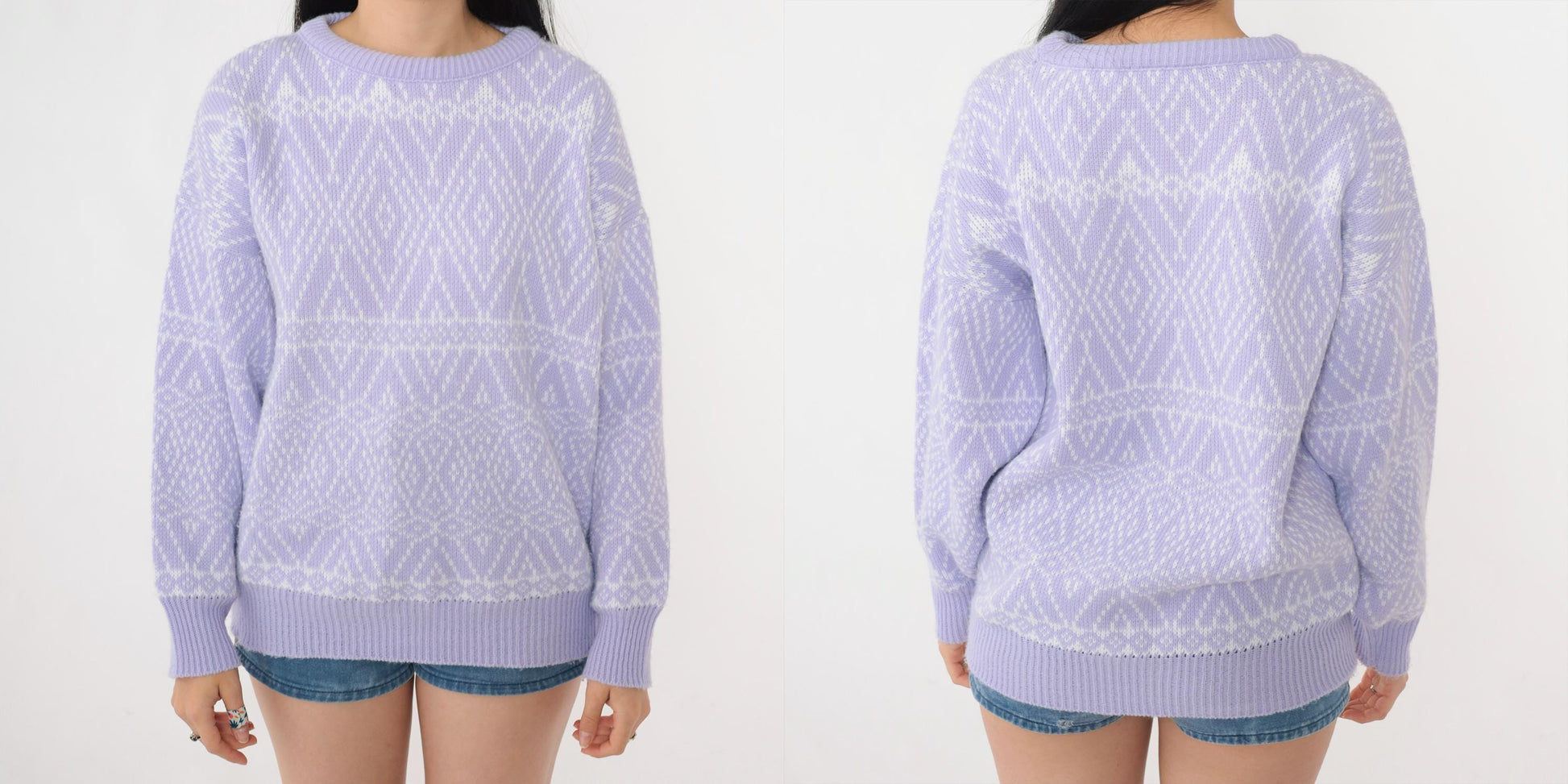 80s Lavender Diamond Geometric Knit Sweater Crewneck Pullover Medium Large