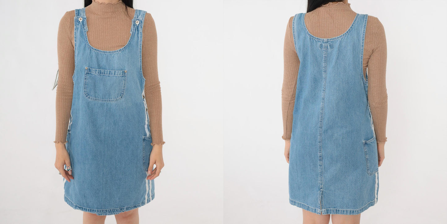 Y2K Rue 21 Denim Jumper Dress Blue Striped Mini Sleeveless Medium M