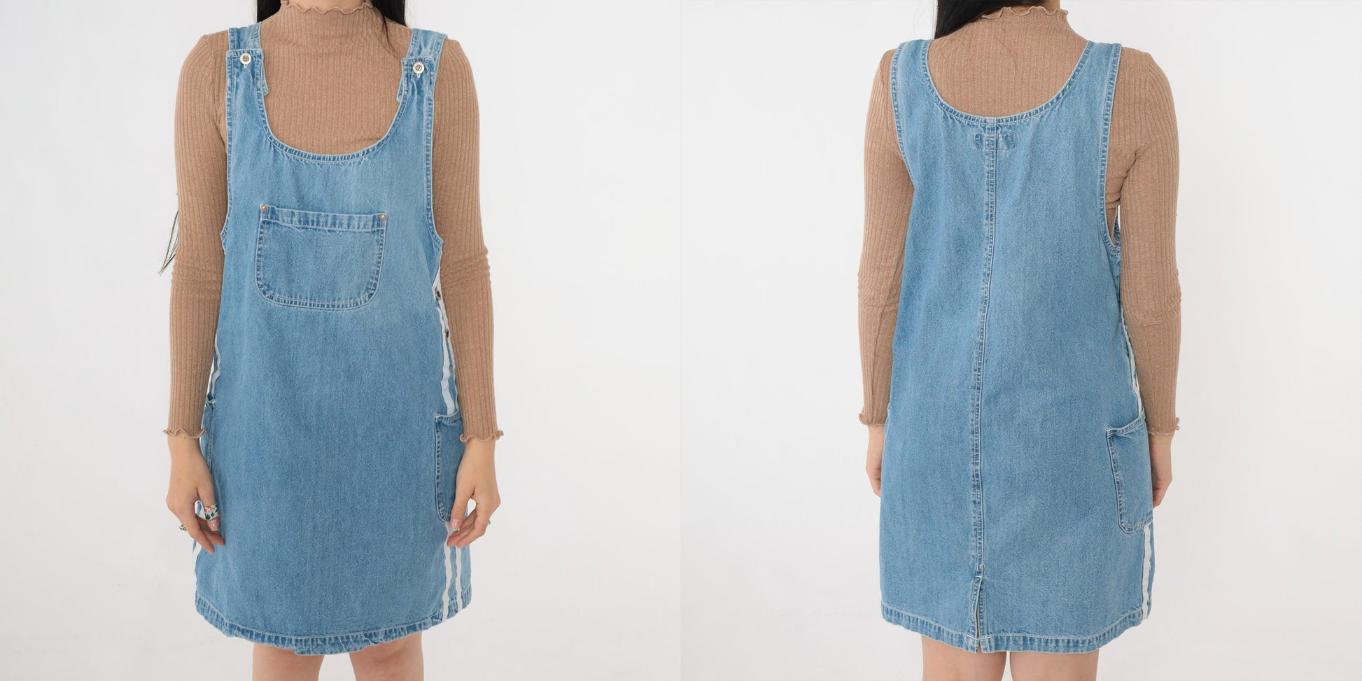 Y2K Rue 21 Denim Jumper Dress Blue Striped Mini Sleeveless Medium M