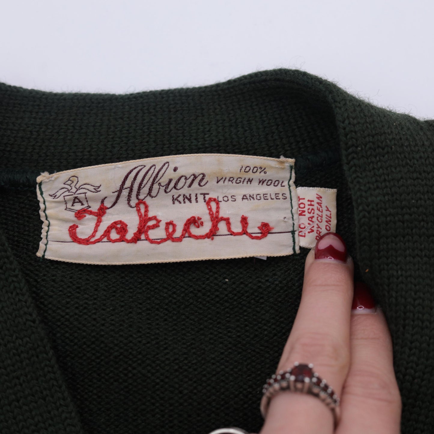 1960s Albion Knit Dark Green Wool Cardigan Button-Up Medium M