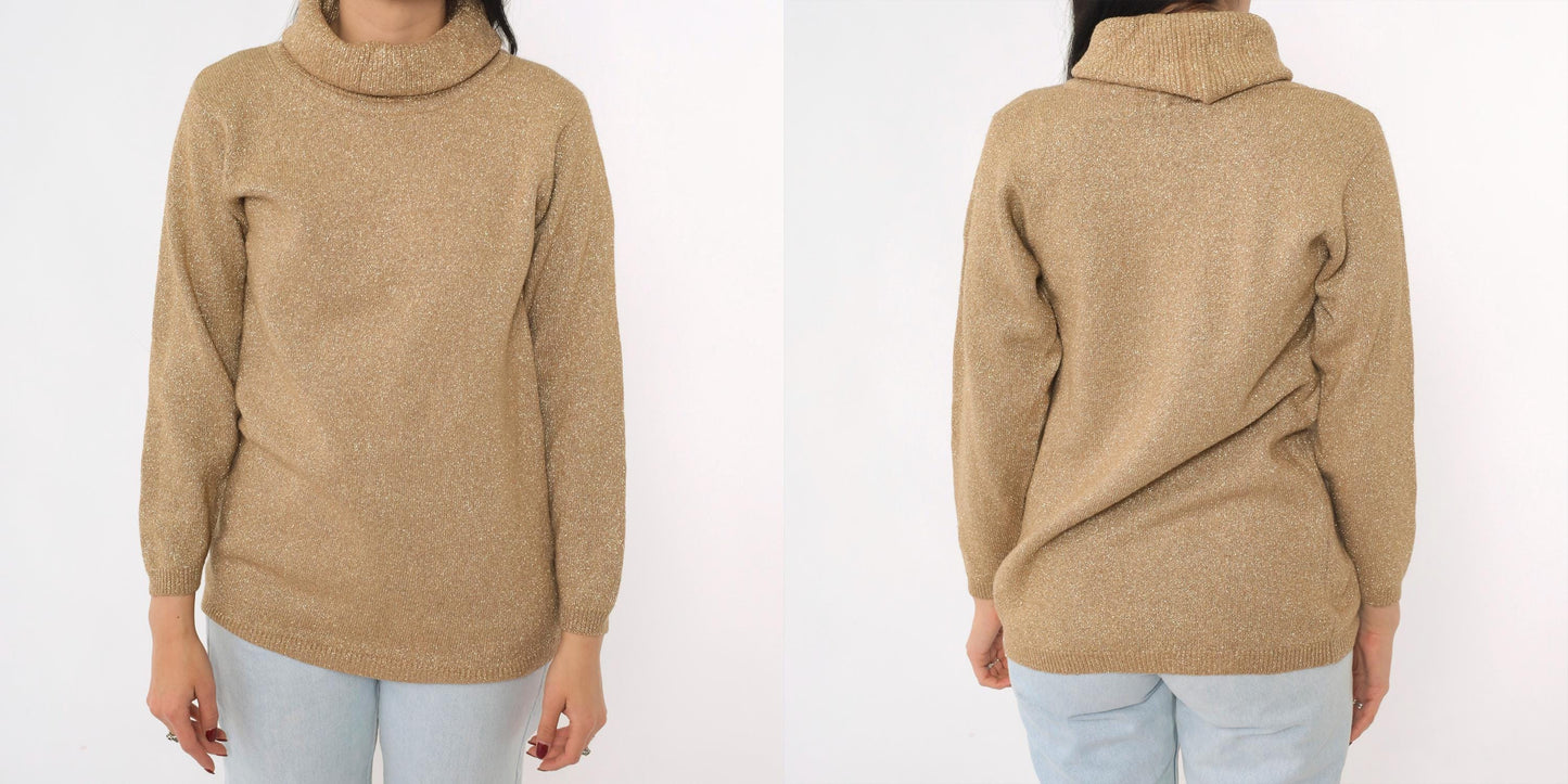 90s Jeanne Pierre Metallic Gold Turtleneck Sweater Small S