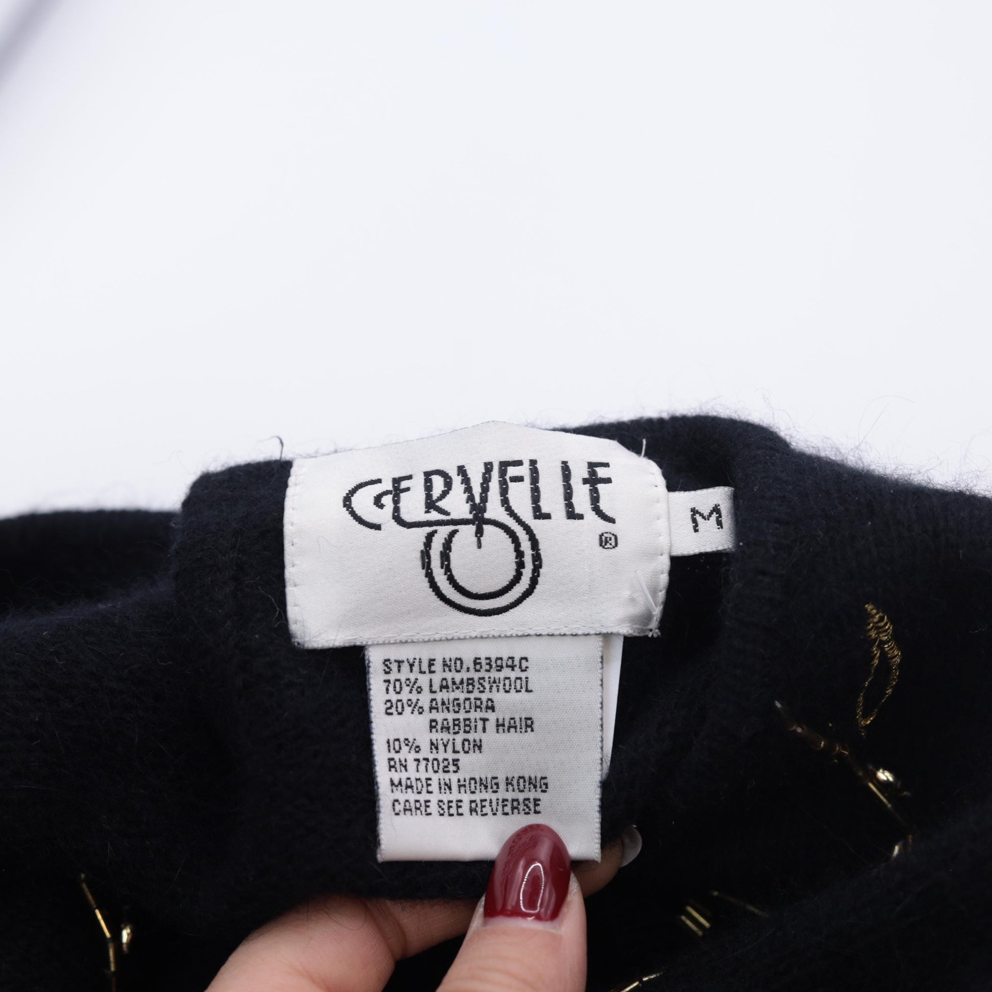 80s Cervelle Black Sequin Wool Angora Sweater Gold Floral Beaded Medium M
