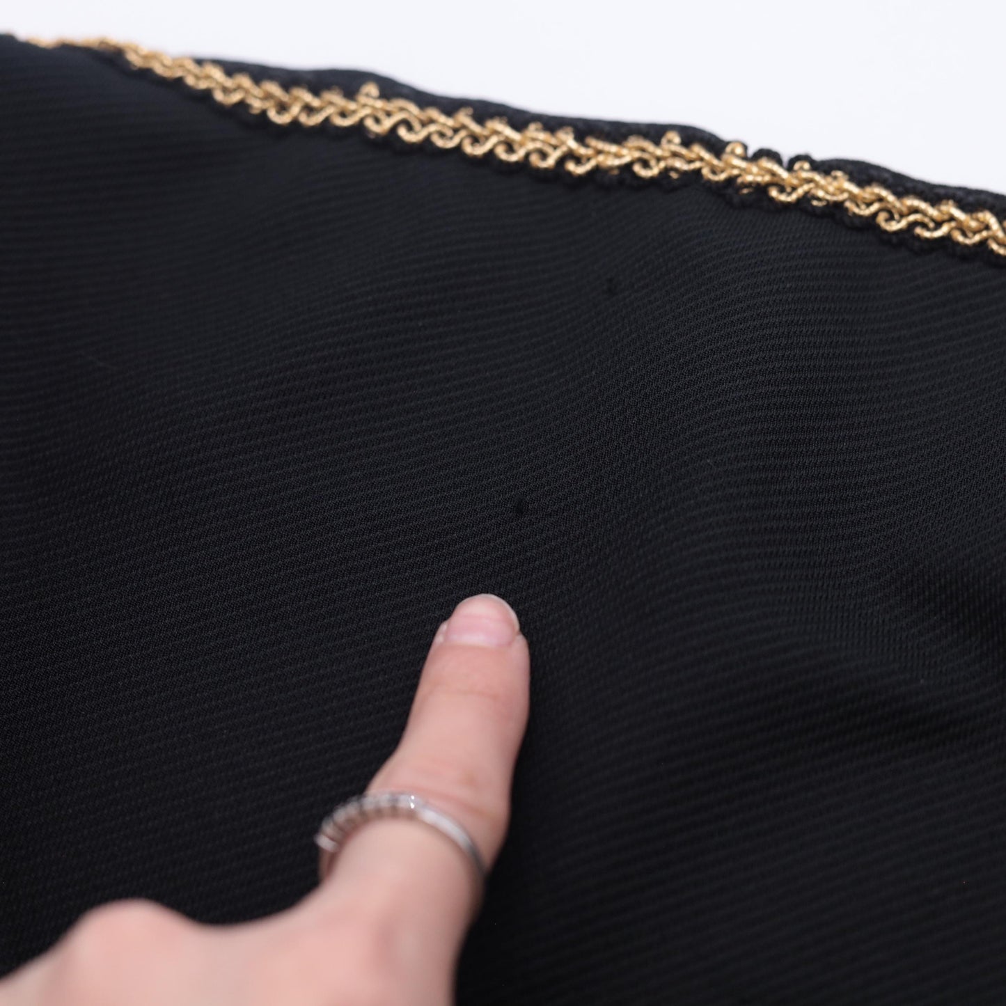 70s Black Evening Gown Gold Trim High Mock Neck Maxi Side Slits Large