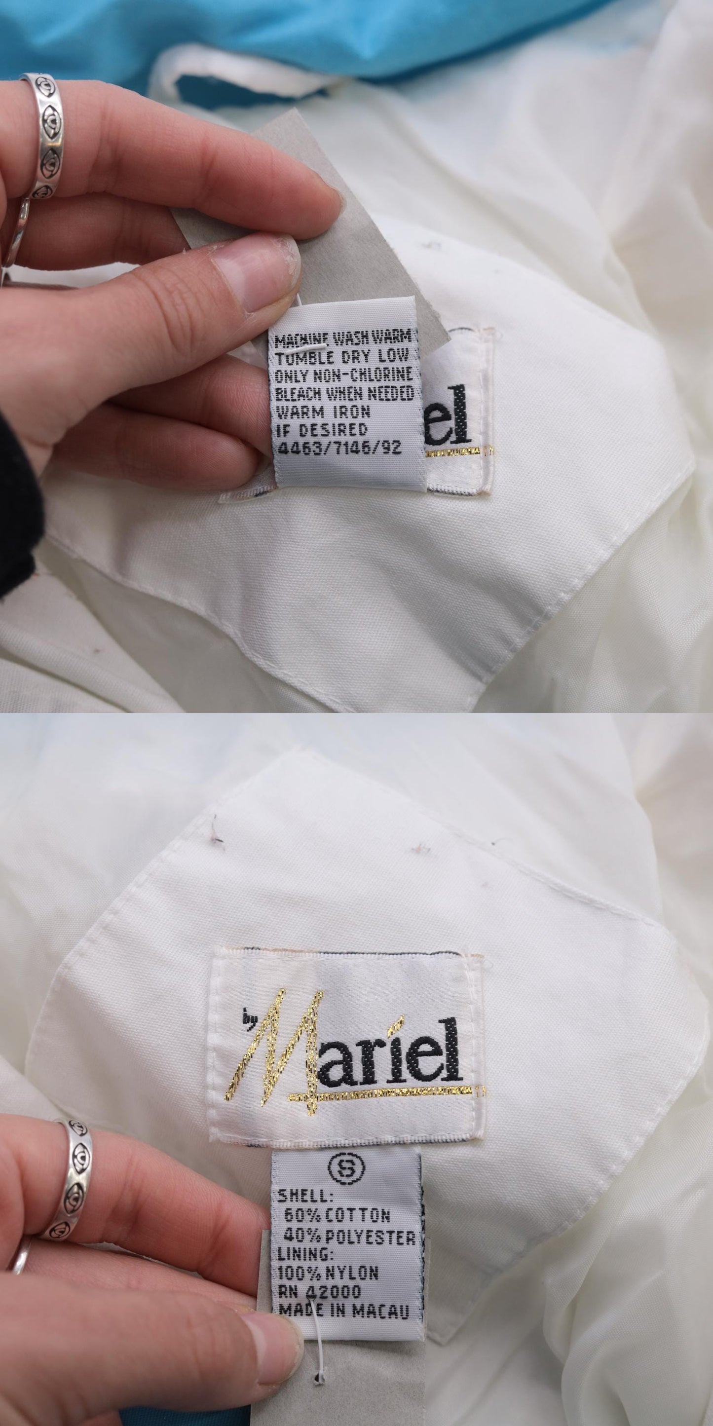 80s White Windbreaker Jacket Snap Zip Blue Coral Trim Small S