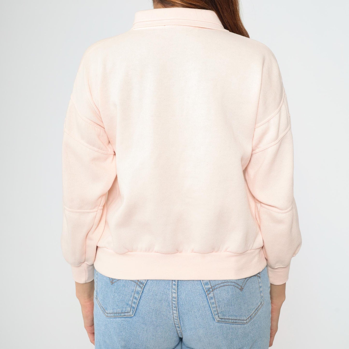 80s Baby Pink Polo Sweatshirt Vintage Collared Quarter-Snap Pullover Small