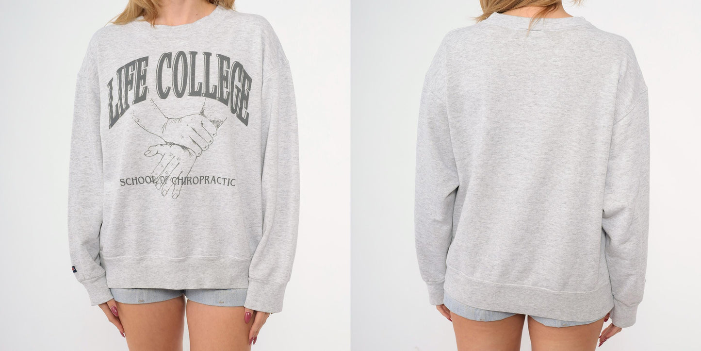 90s Jansport Life College Chiropractic School Sweatshirt Grey Crewneck Large L