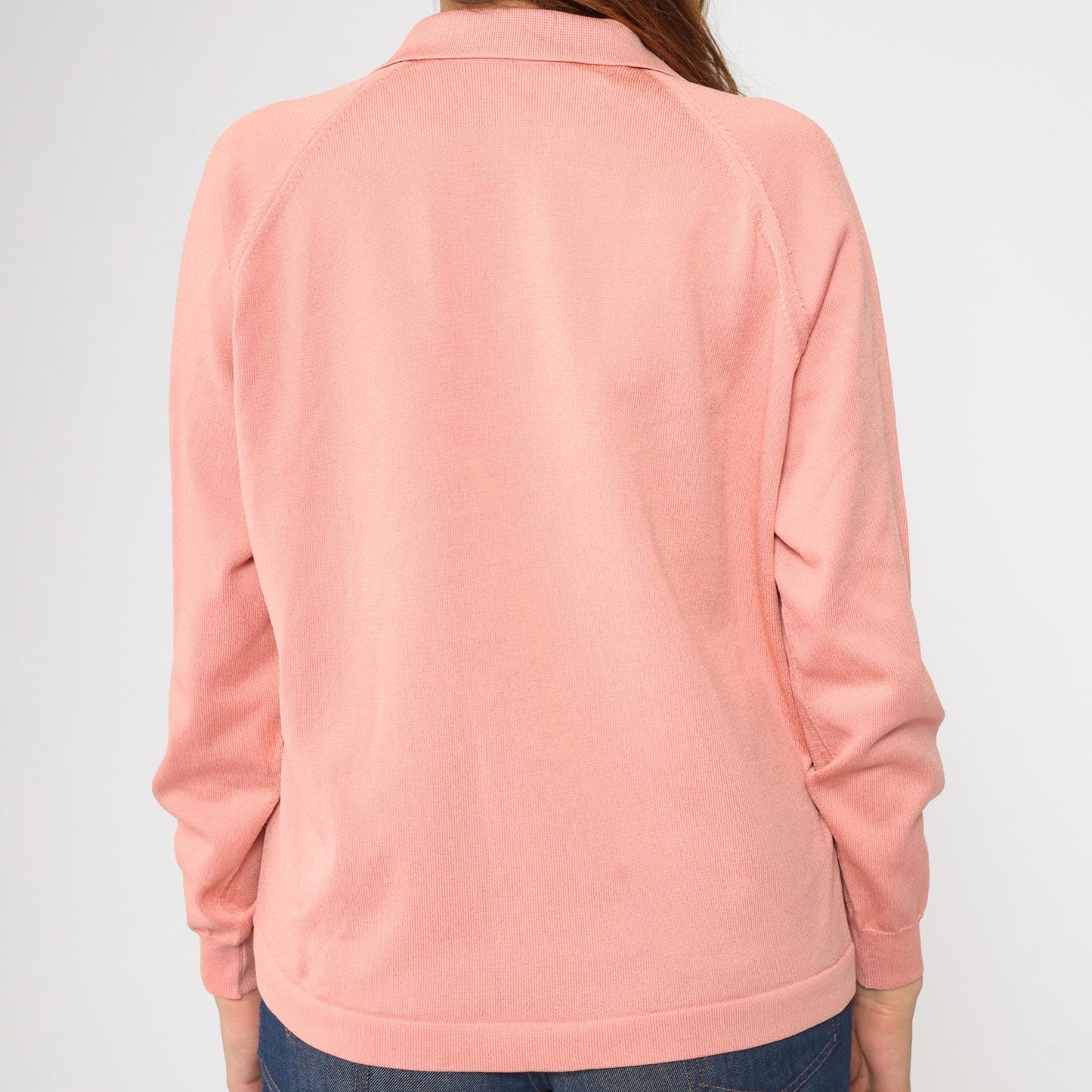 70s Pink Textured Cardigan Sweater Raglan Collar Button-Up Medium