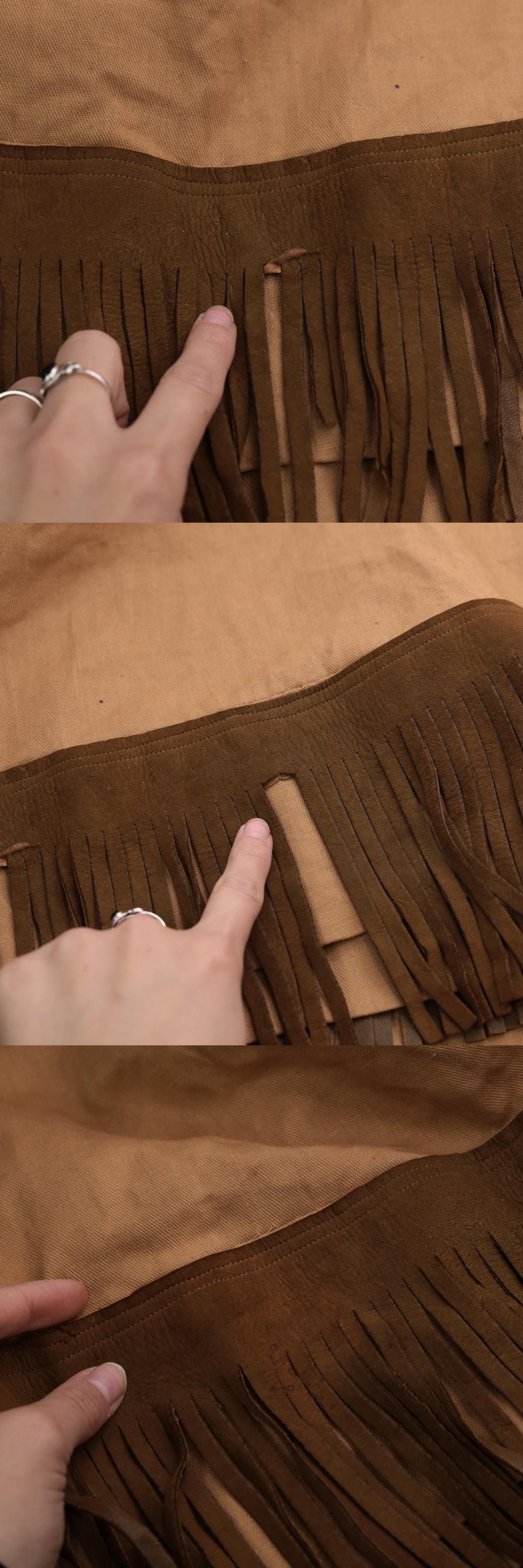 70s Tan Suede Fringe Tunic Dress Lace-Up Neckline Knee Length Medium M