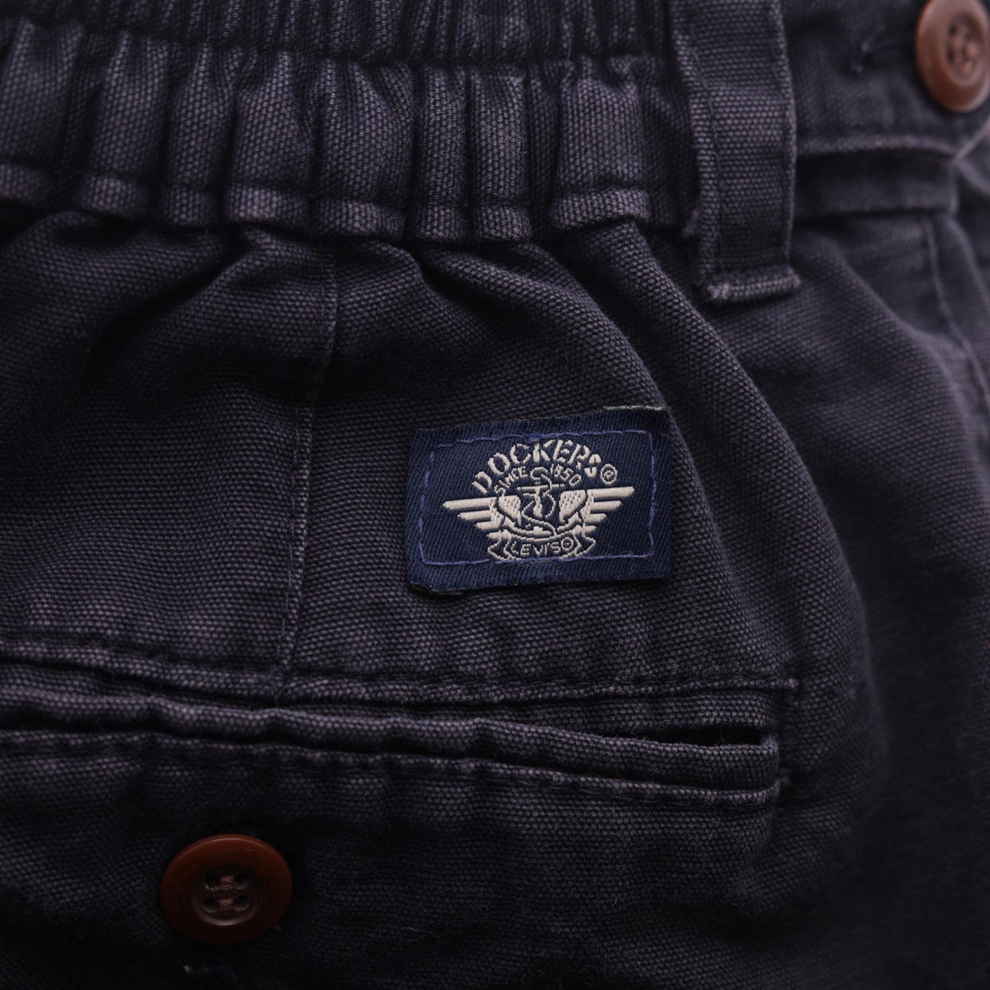 80s Dockers Black Pleated High-Waist Shorts Elastic Waist Medium