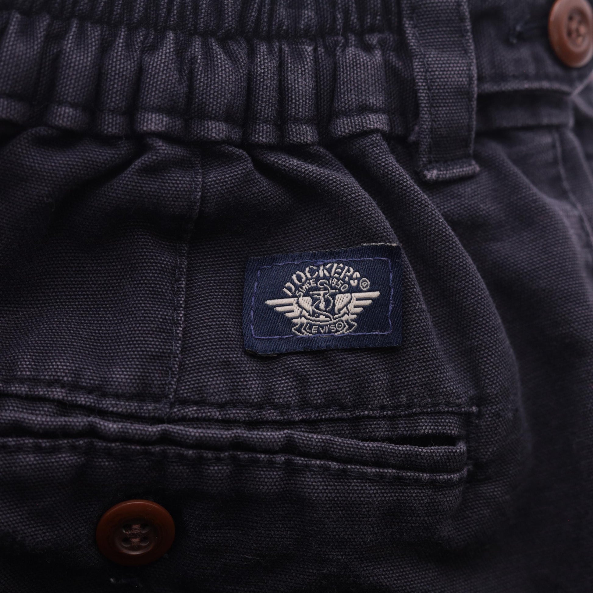 80s Dockers Black Pleated High-Waist Shorts Elastic Waist Medium