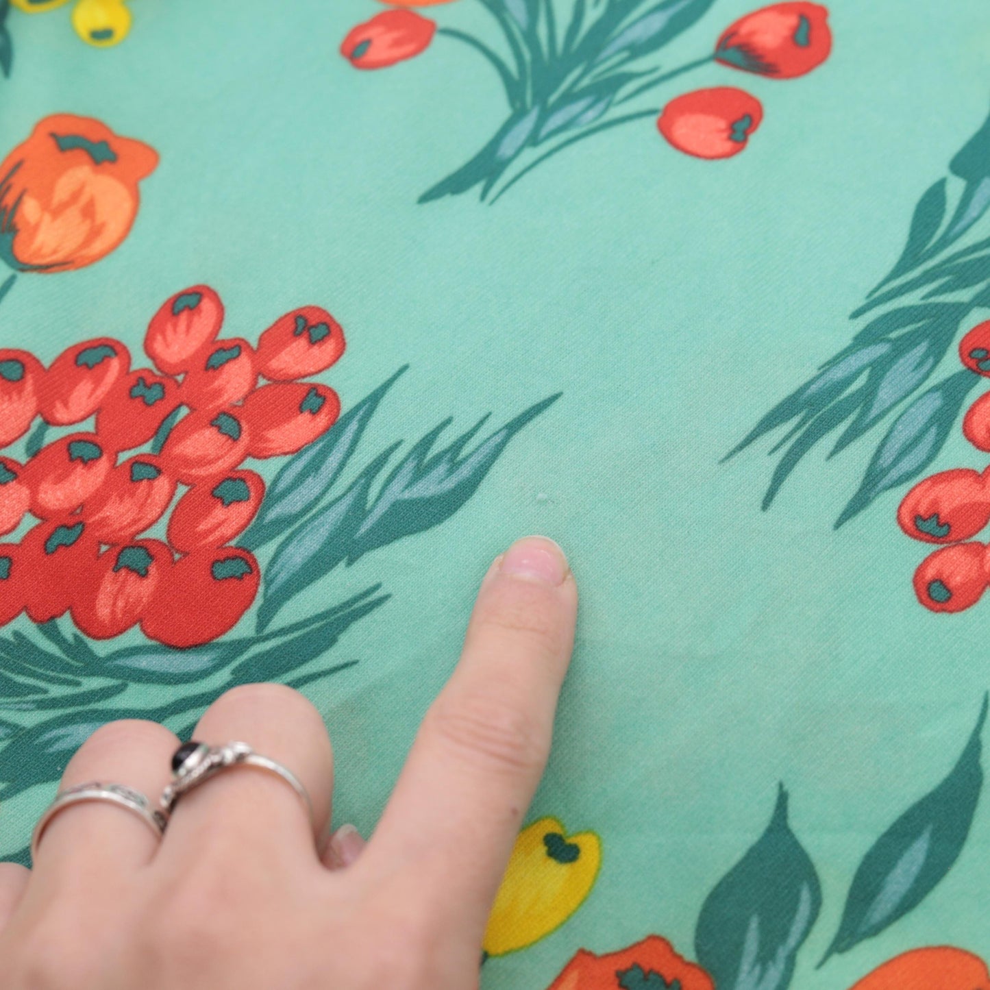 70s Green Floral Midi Skirt High Waisted A-Line Small