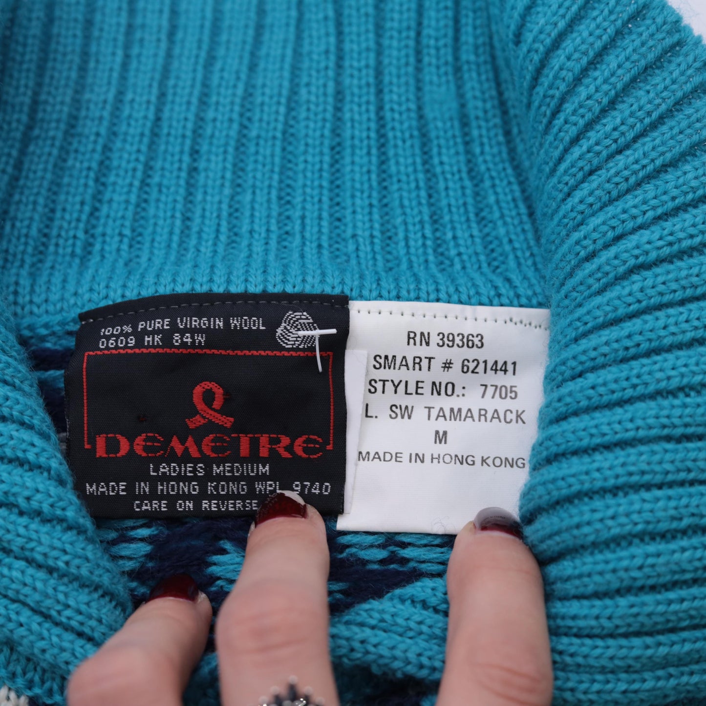 80s Demetre Wool Nordic Fair Isle Ski Sweater Turquoise Small