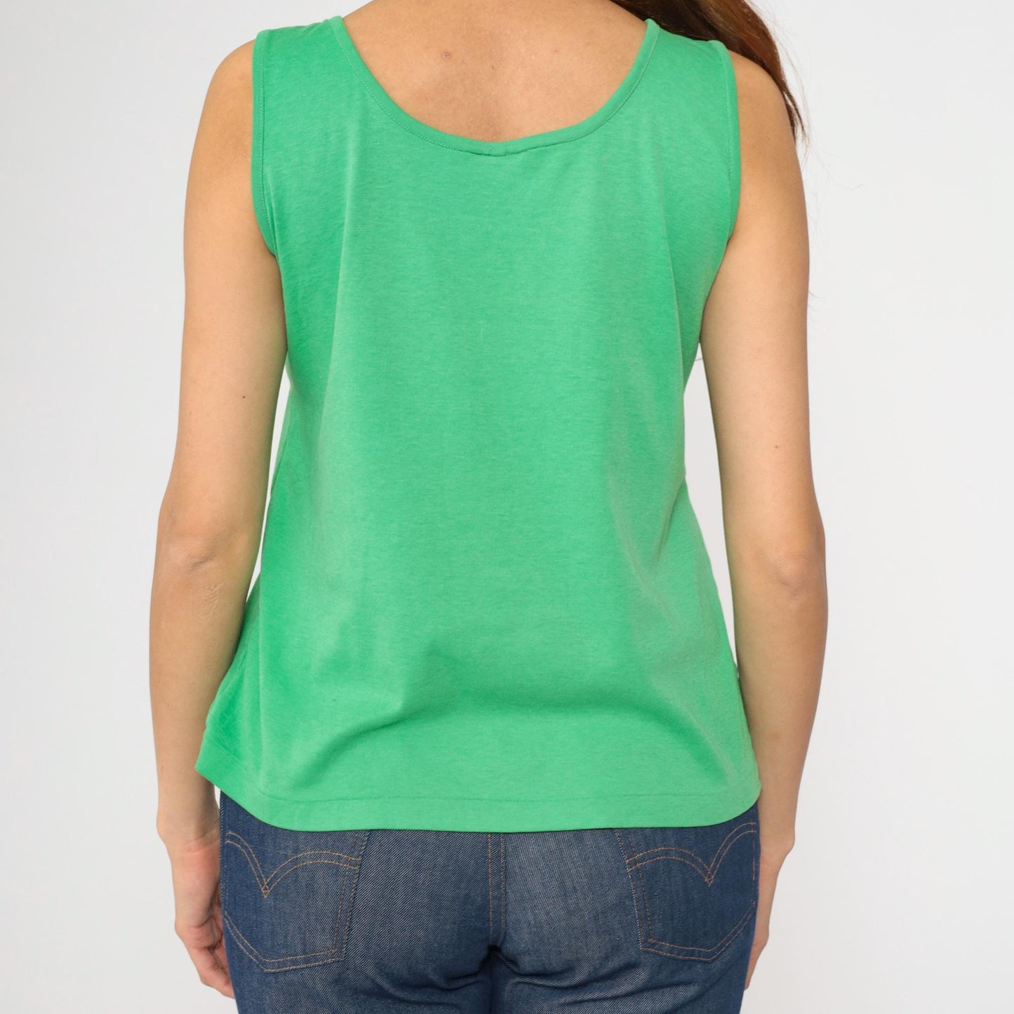 80s Bright Green Tank Top Sleeveless Shirt Medium M