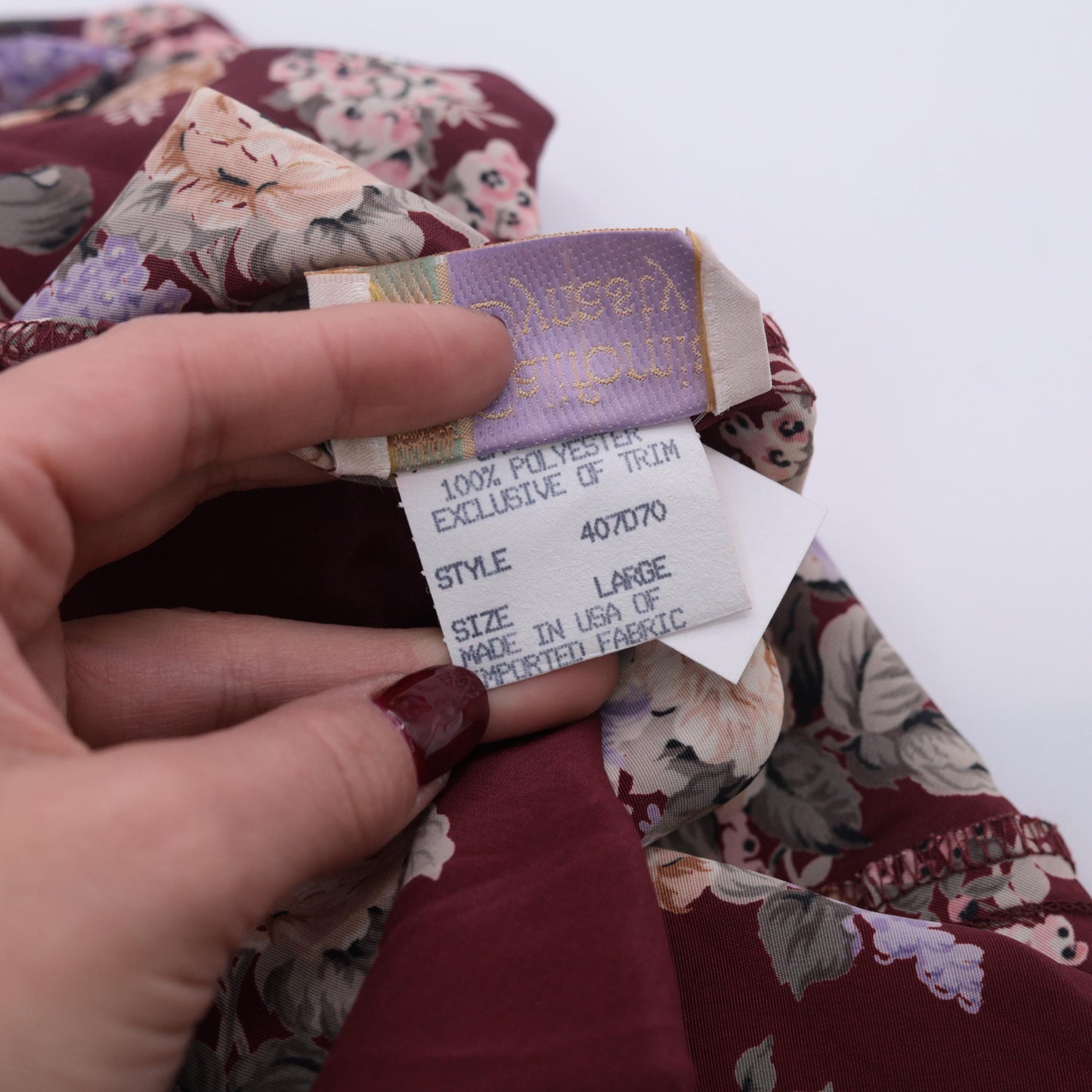 90s Burgundy Floral Satin Slip Dress Lace Trim Deep V Back Midi Medium