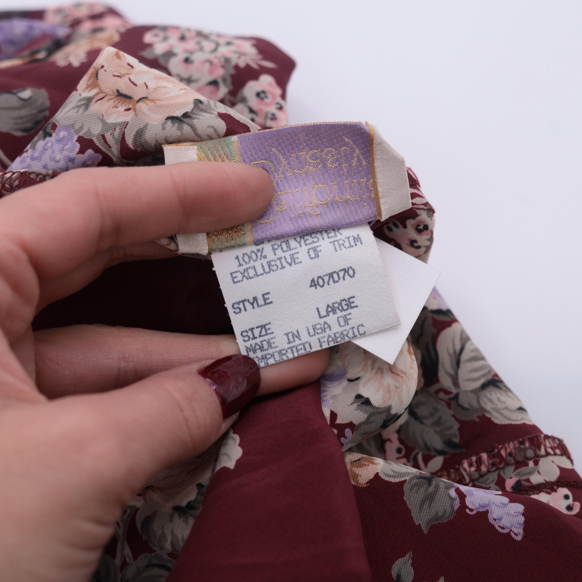 90s Burgundy Floral Satin Slip Dress Lace Trim Deep V Back Midi Medium