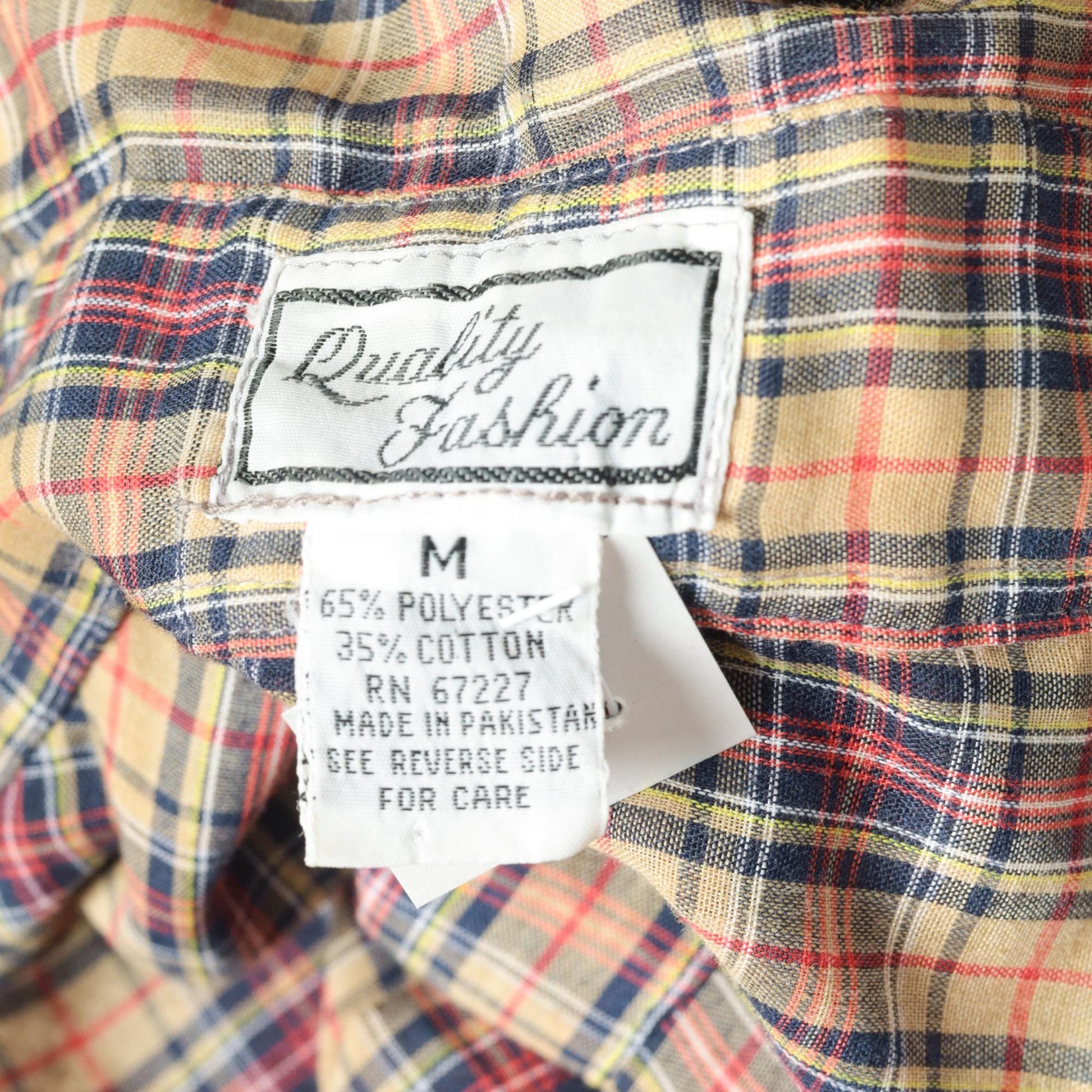 80s Plaid Western Pearl Snap Shirt Tan Red Blue Men's Medium