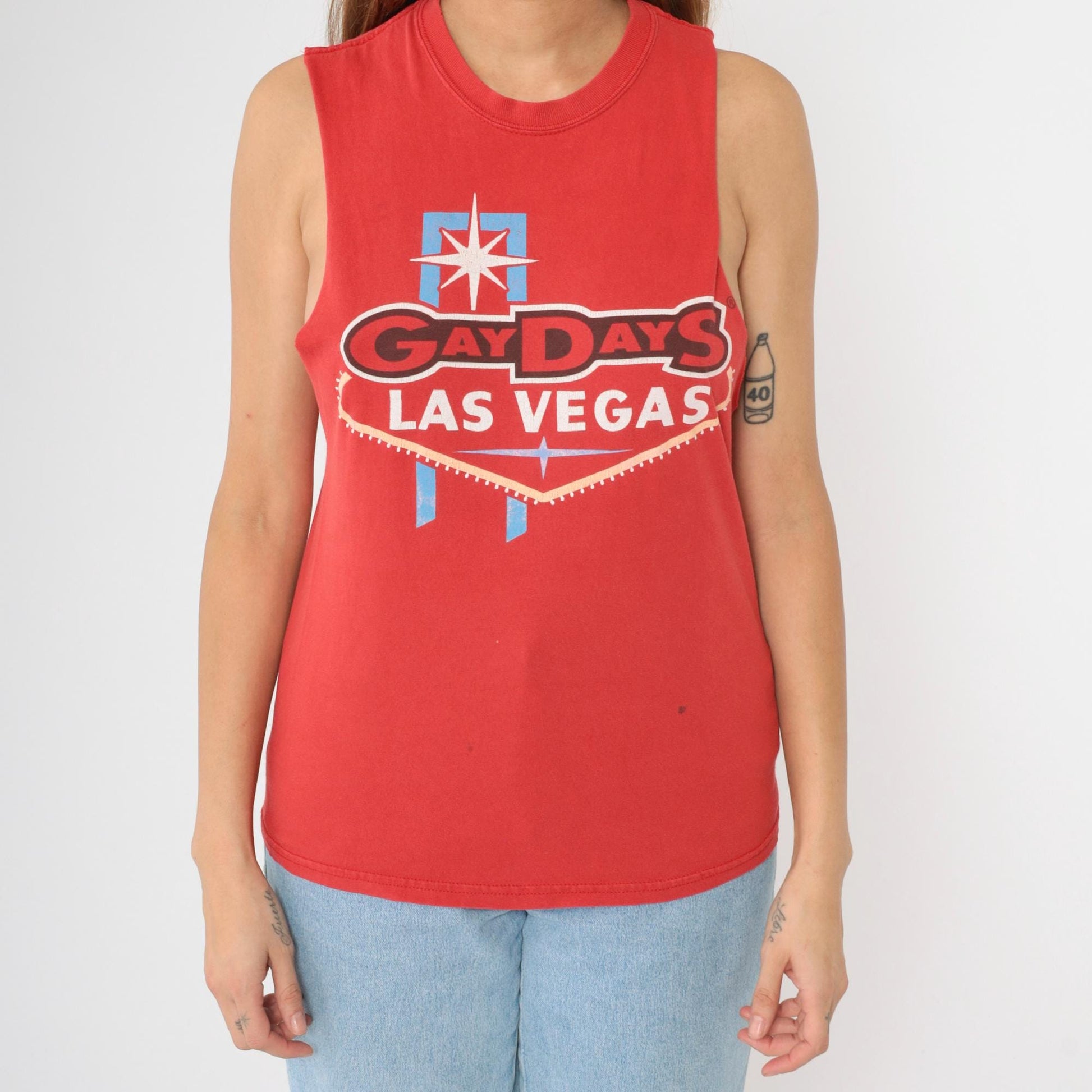 Gay Days Las Vegas Tank Top Red Tropicana Rainbow Graphic Small