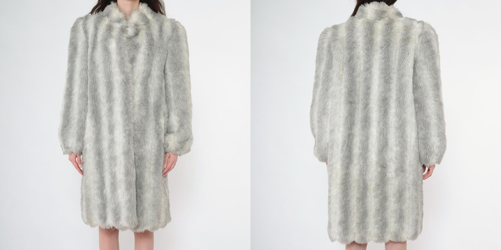 90s Grey Faux Fur Coat Hook Closure Winter Jacket Medium