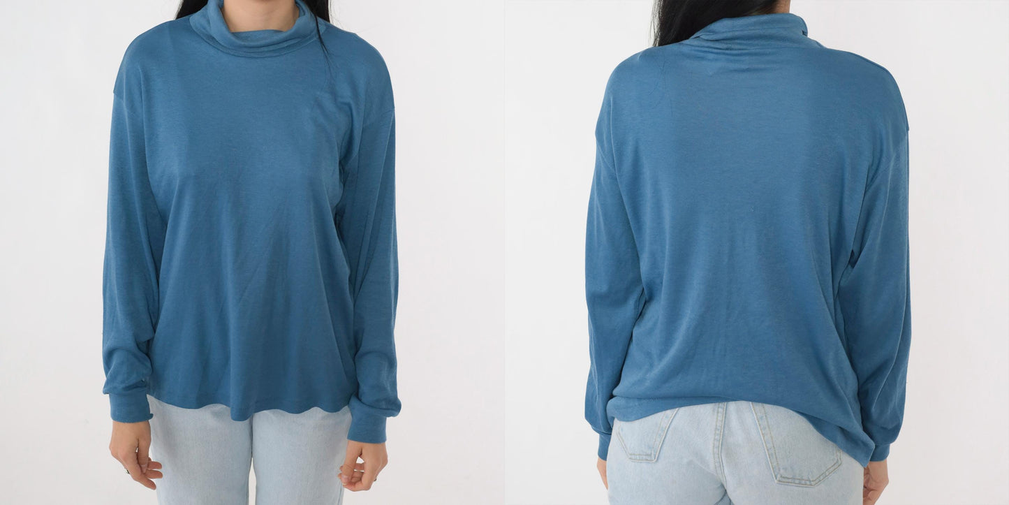 80s Bobbie Brooks Blue Turtleneck Long Sleeve Top Extra Large XL