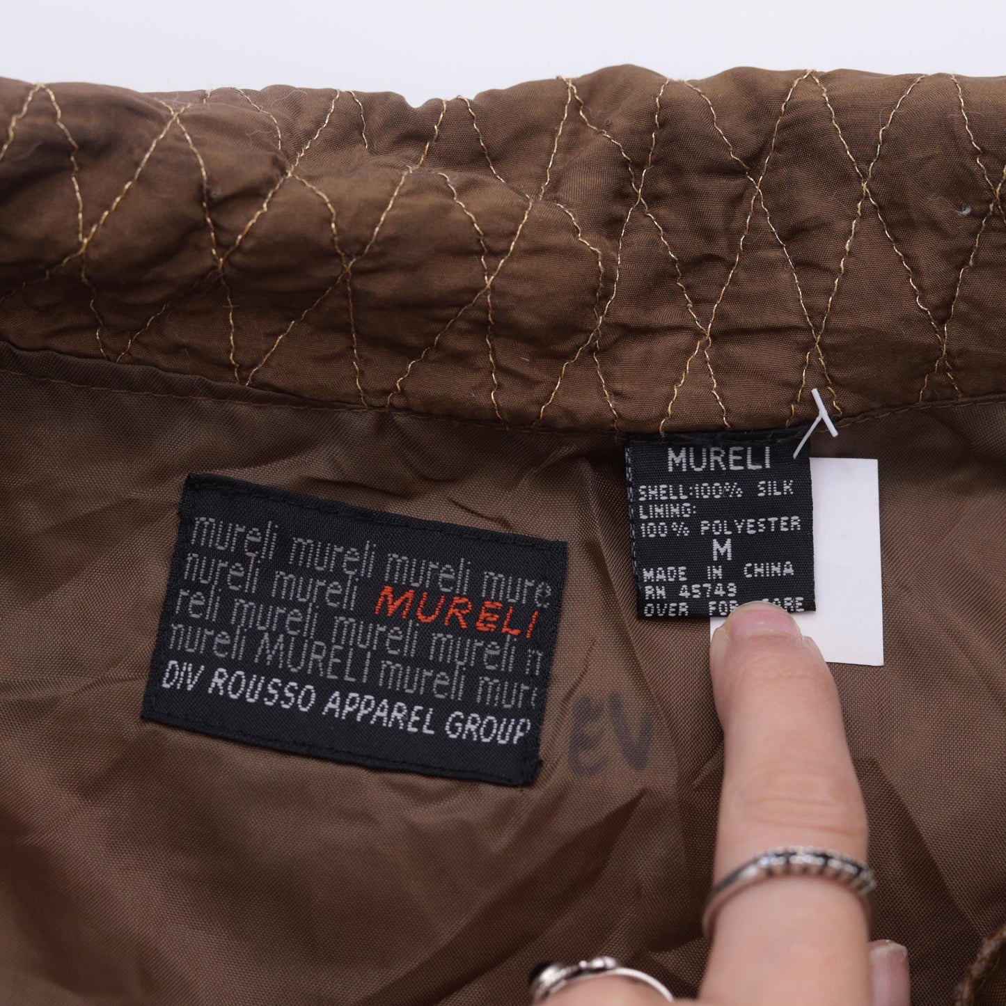 90s Mureli Silk Windbreaker Jacket Abstract Leaf Print Brown Studded Medium M