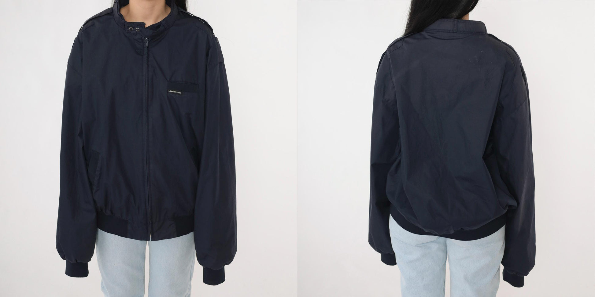 90s Members Only Navy Bomber Jacket Zip Windbreaker Epaulette Extra Large