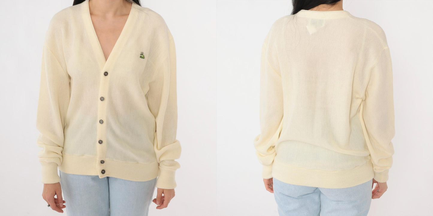 80s Van Cort Cream Cardigan Sweater Crowned Frog Emblem V-Neck Large L
